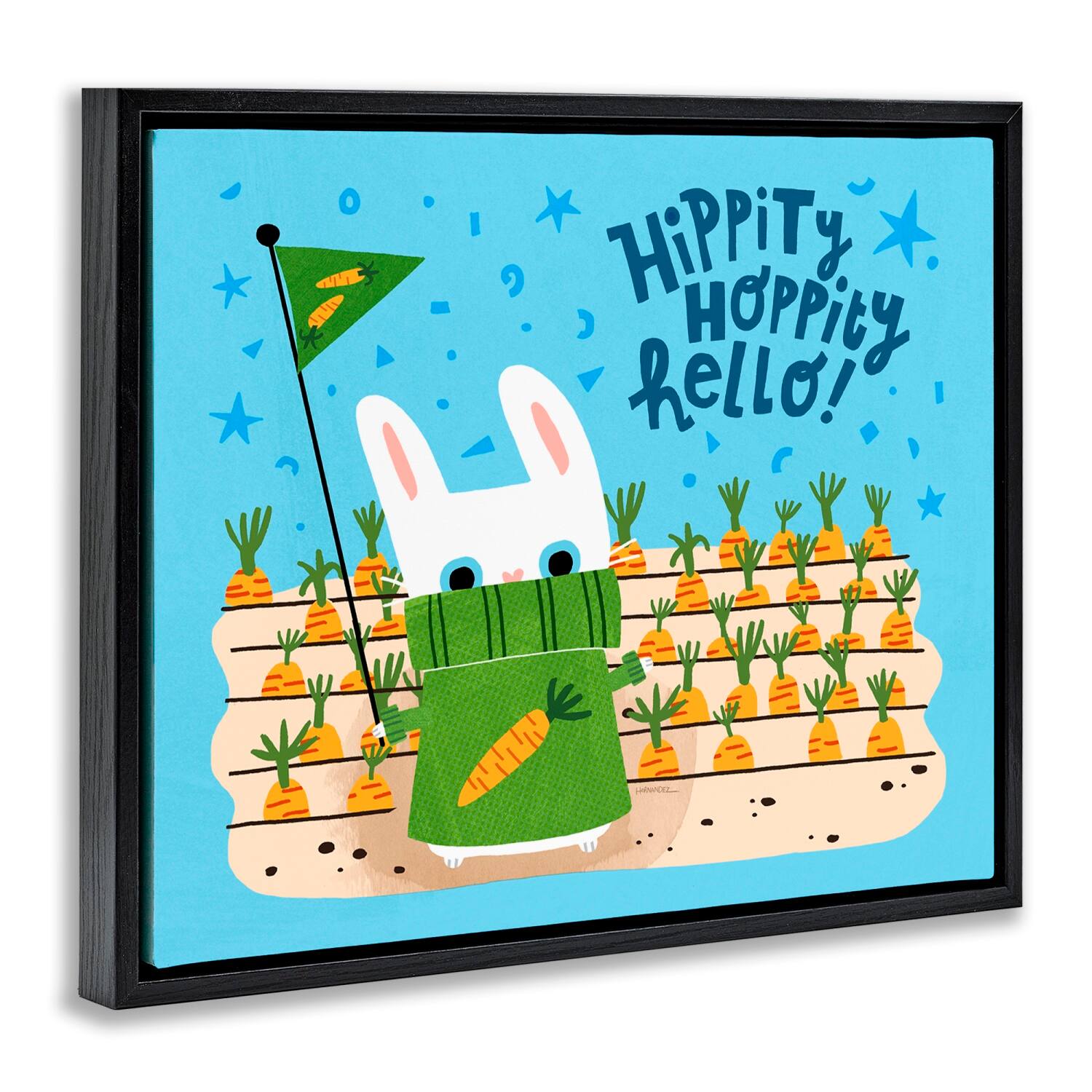 Stupell Industries Hippity Hoppity Hello Bunny Floater Framed Art