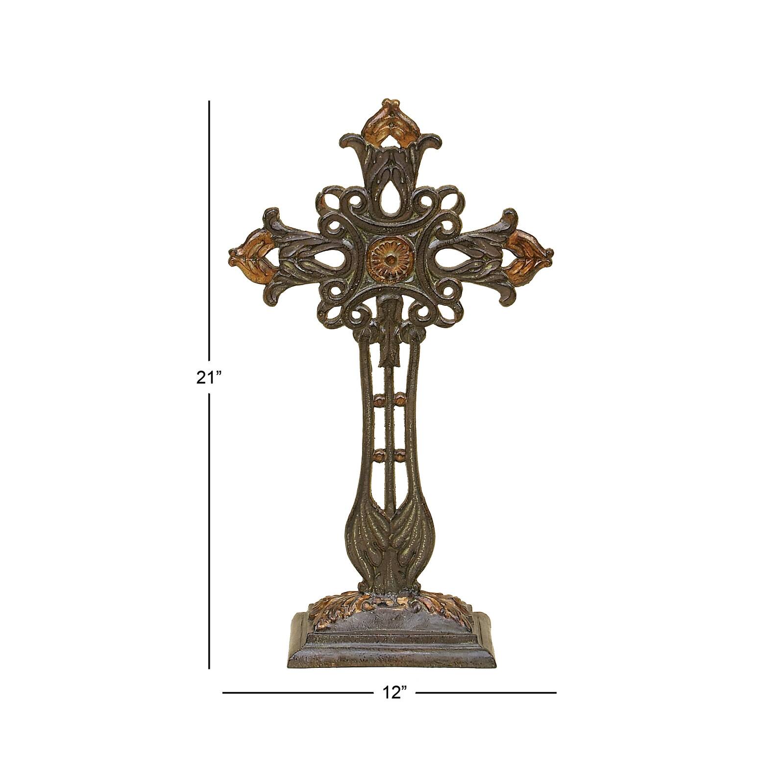 21" Copper Traditional Decorative Cross Sculpture