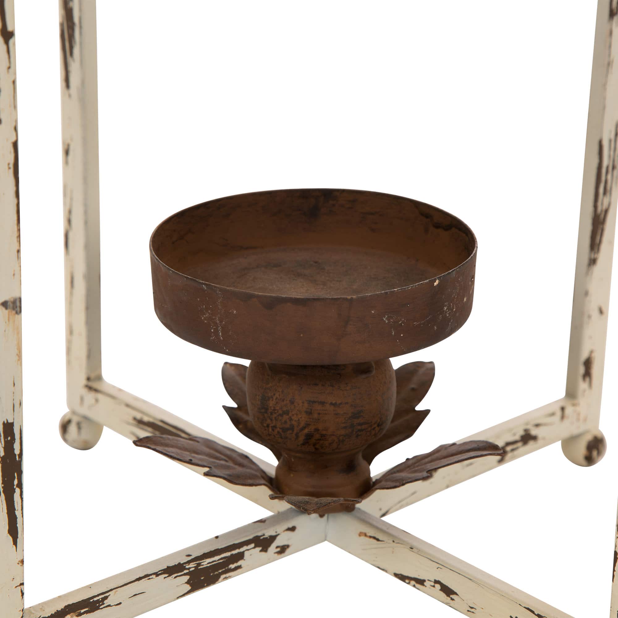 Modern Farmhouse White & Brown Metal Candle Lantern Set, 22" x 16.5"