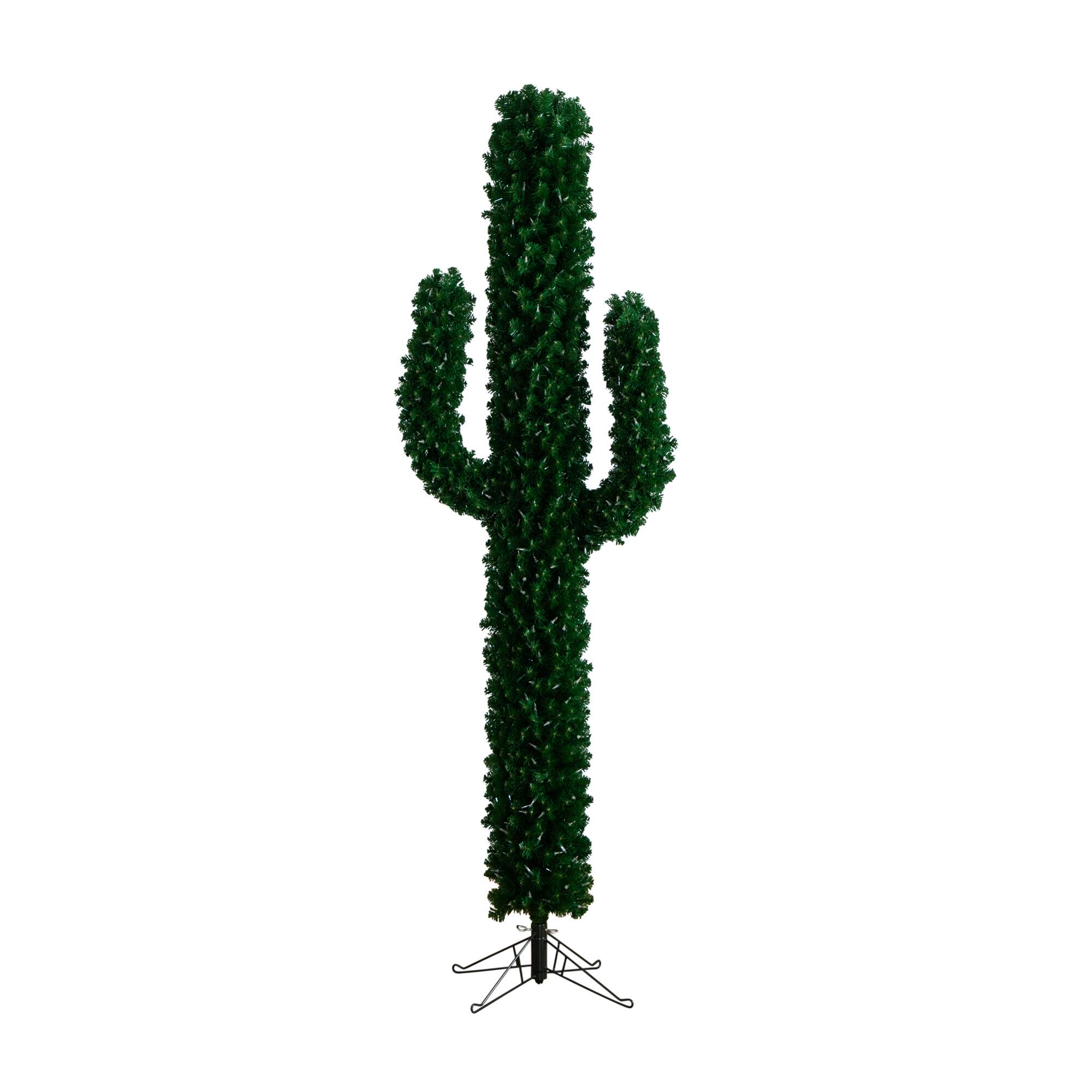 7ft. Pre-Lit Green Cactus Artificial Christmas Tree, Clear Micro LED Lights