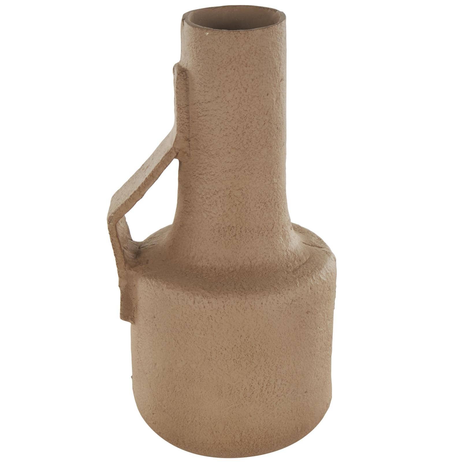 19.25" Brown Paper Mache Abstract Distressed Textured Vase with Triangular Handle