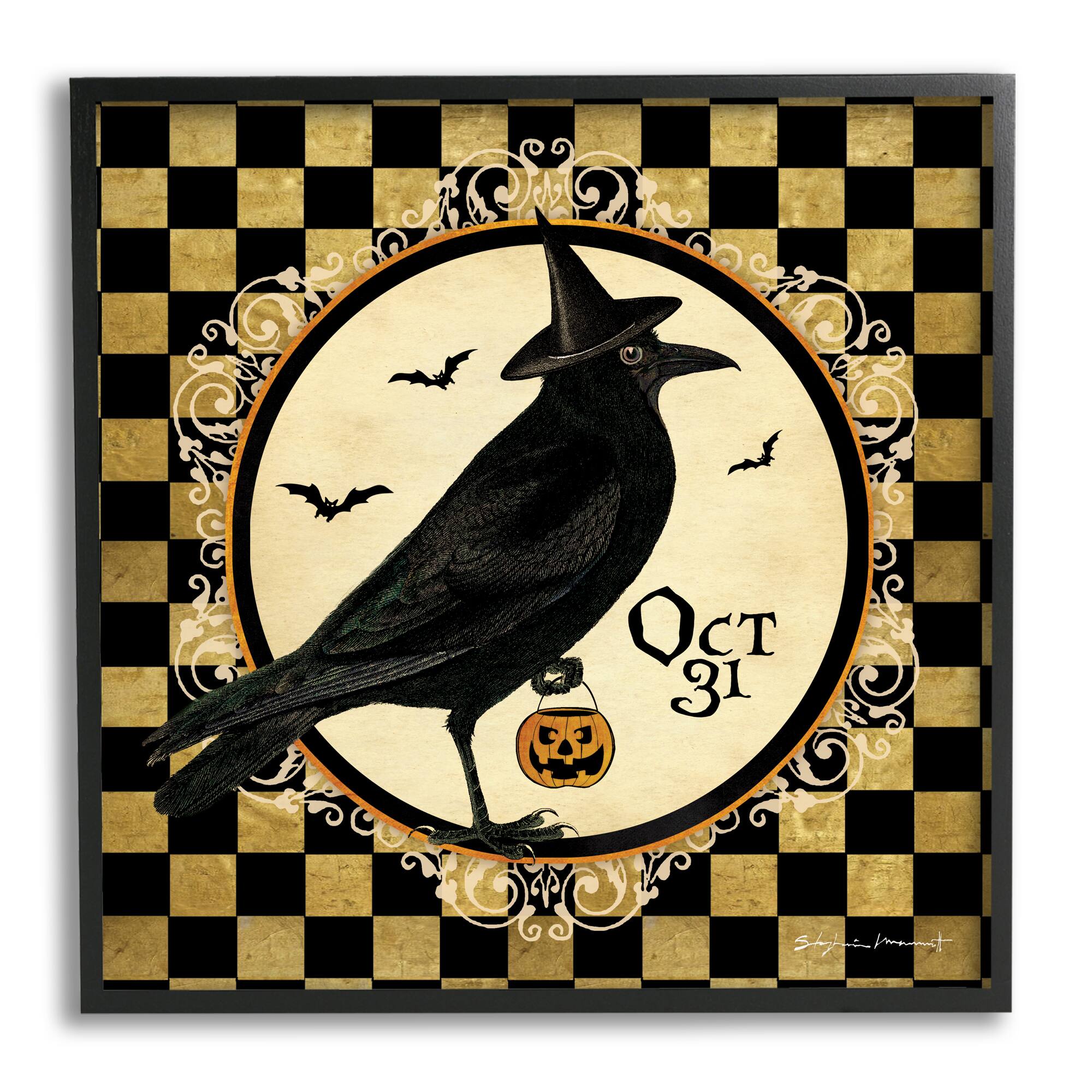 Stupell Industries Oct 31 Checkered Halloween Crow Framed Giclee Art