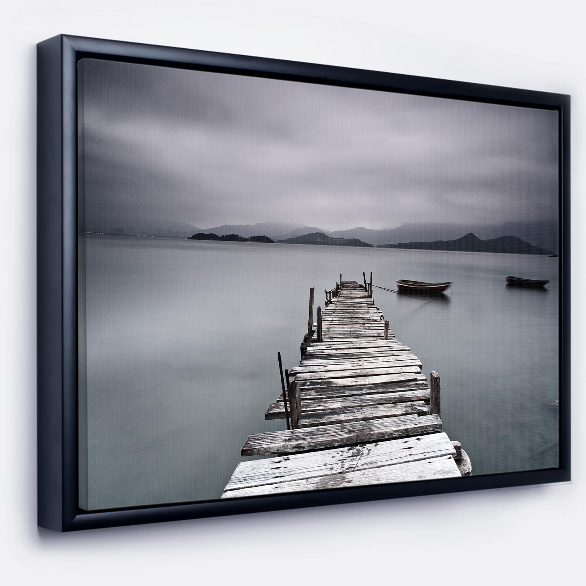 Designart - Pier and Boats at Seashore - Bridge Framed Canvas Art Print