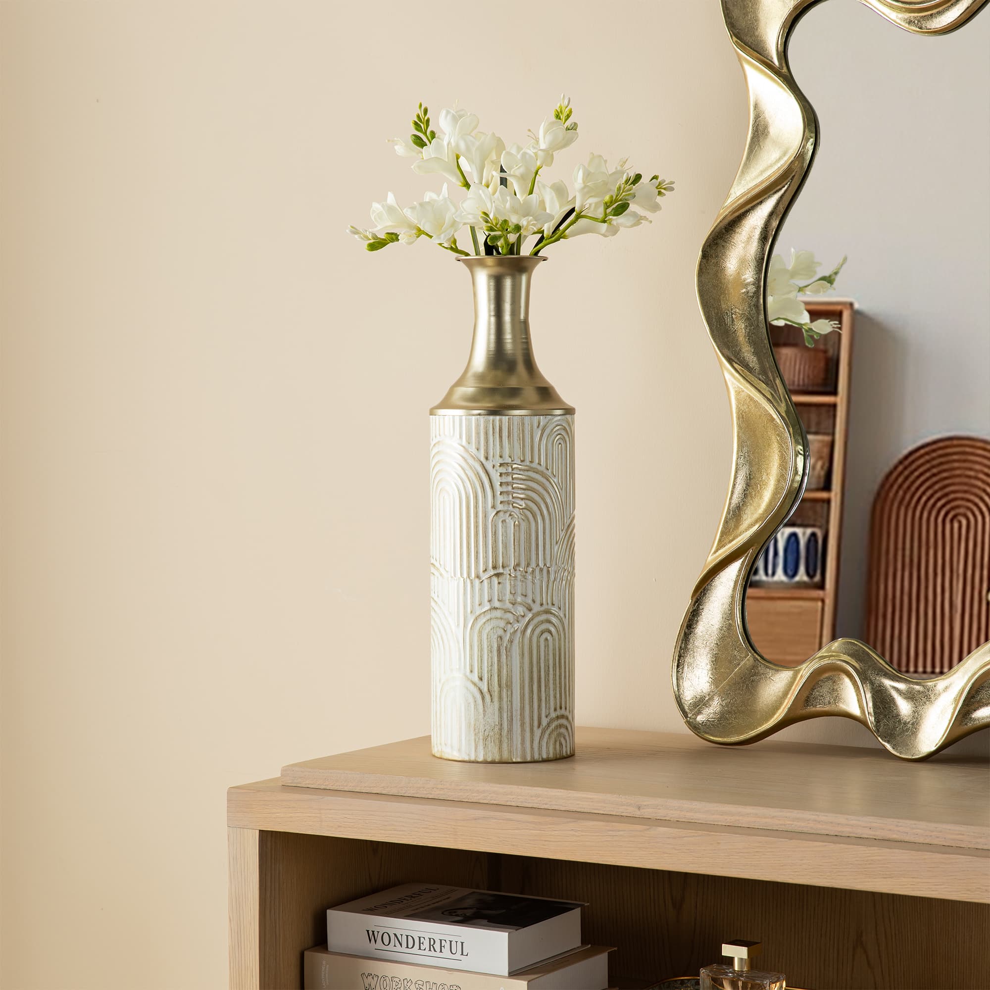 Glitzhome® Modern White & Gold Metal Floor Vases Set