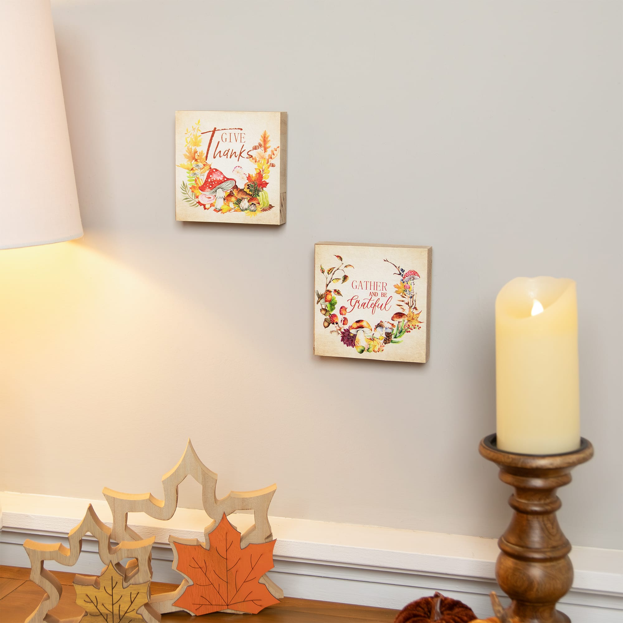 Give Thanks and Be Grateful Fall Harvest Signs - 4.75" - Set of 2