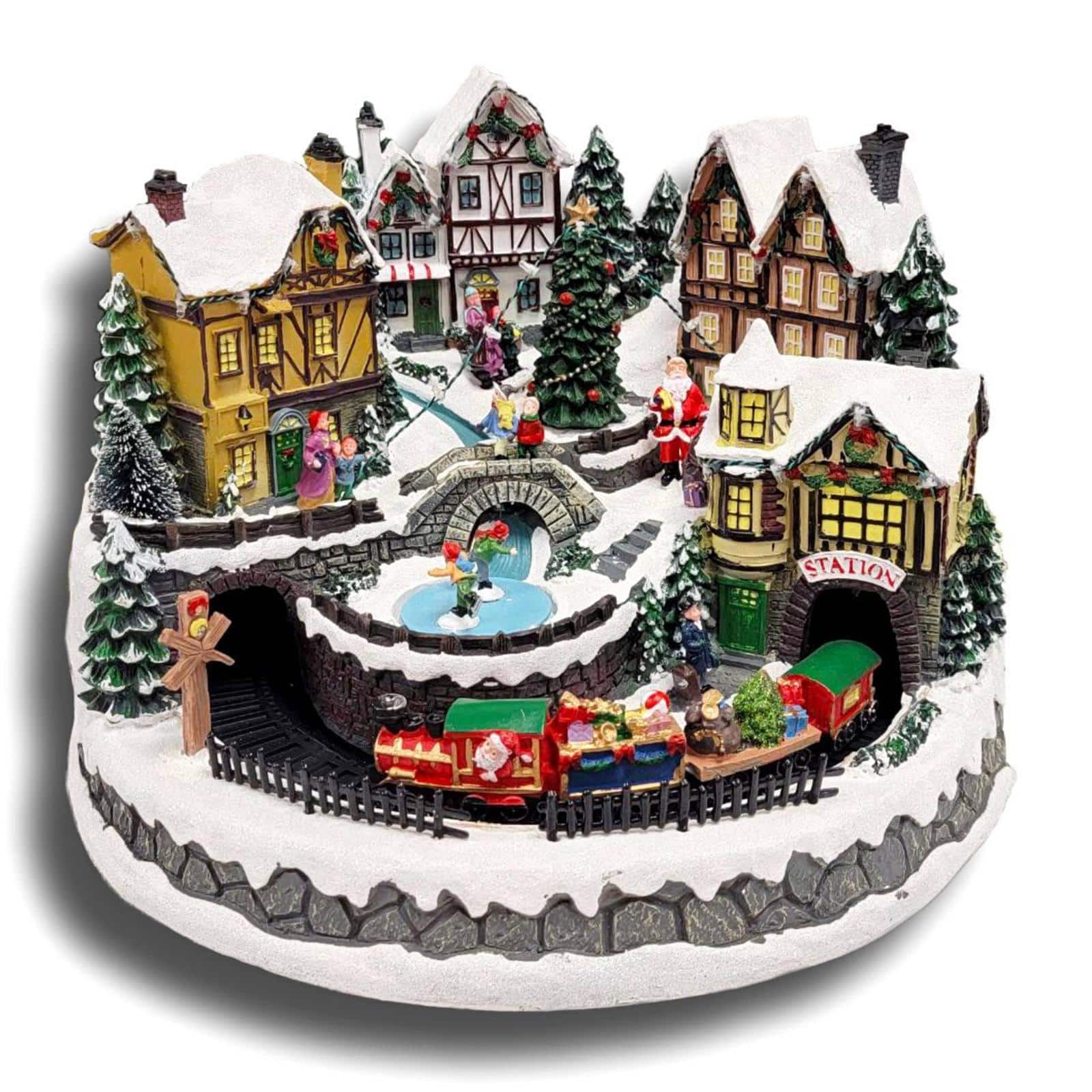 Wizardi 19.75" Christmas Village Winter Scene with Train