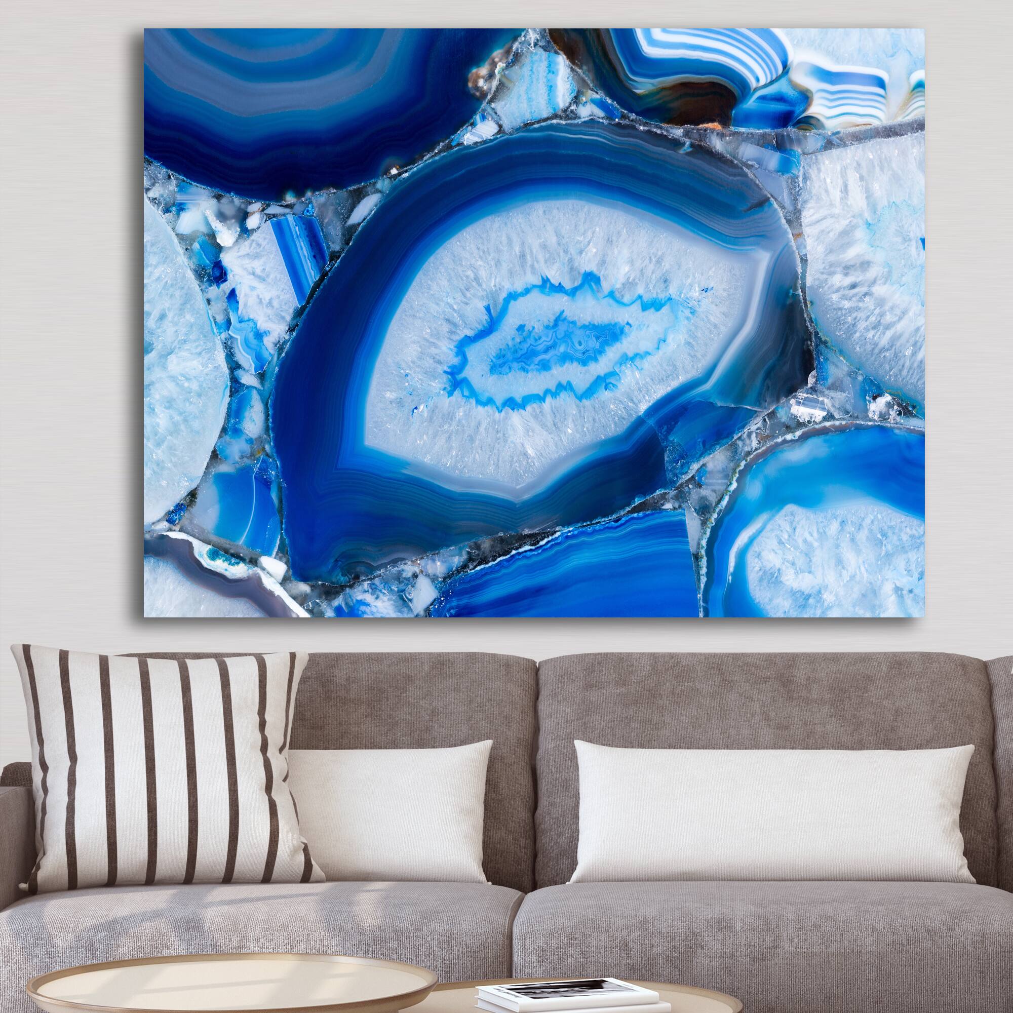 Designart - Blue Agate Geode - Mid-Century Modern Canvas Art