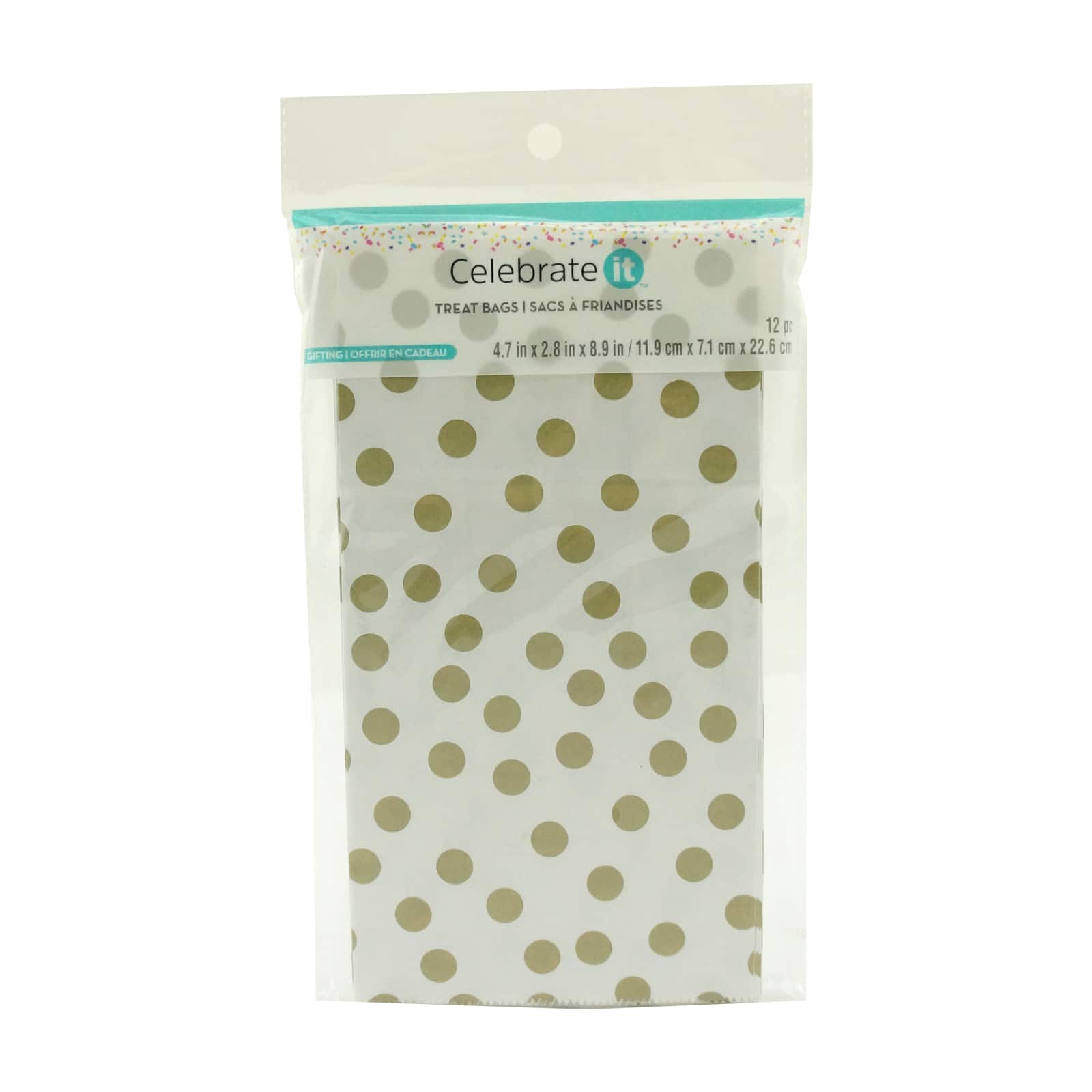 12 Packs: 12 ct. (144 total) White & Gold Dot Treat Bags by Celebrate It™