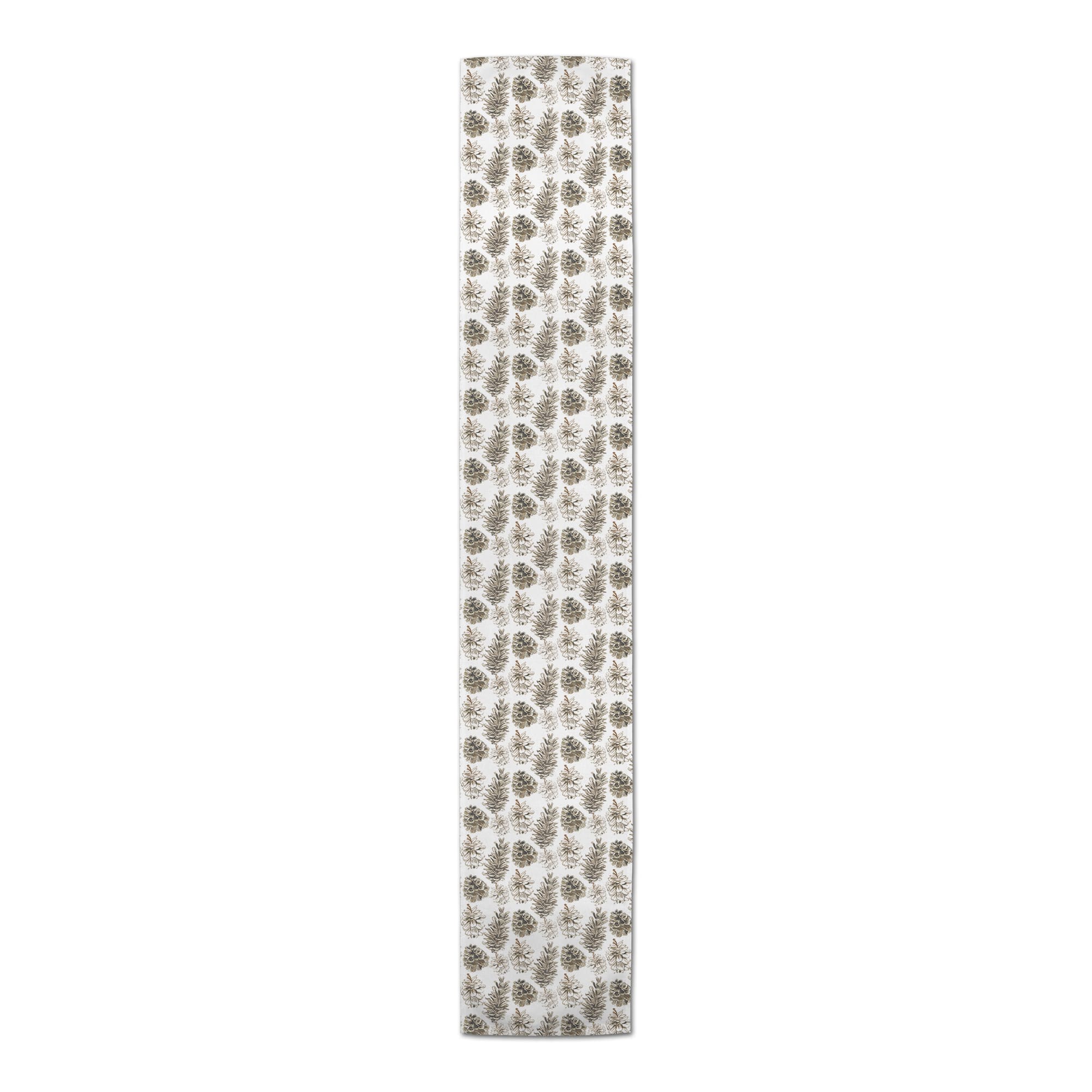 90" White & Brown Pinecones Cotton Twill Runner
