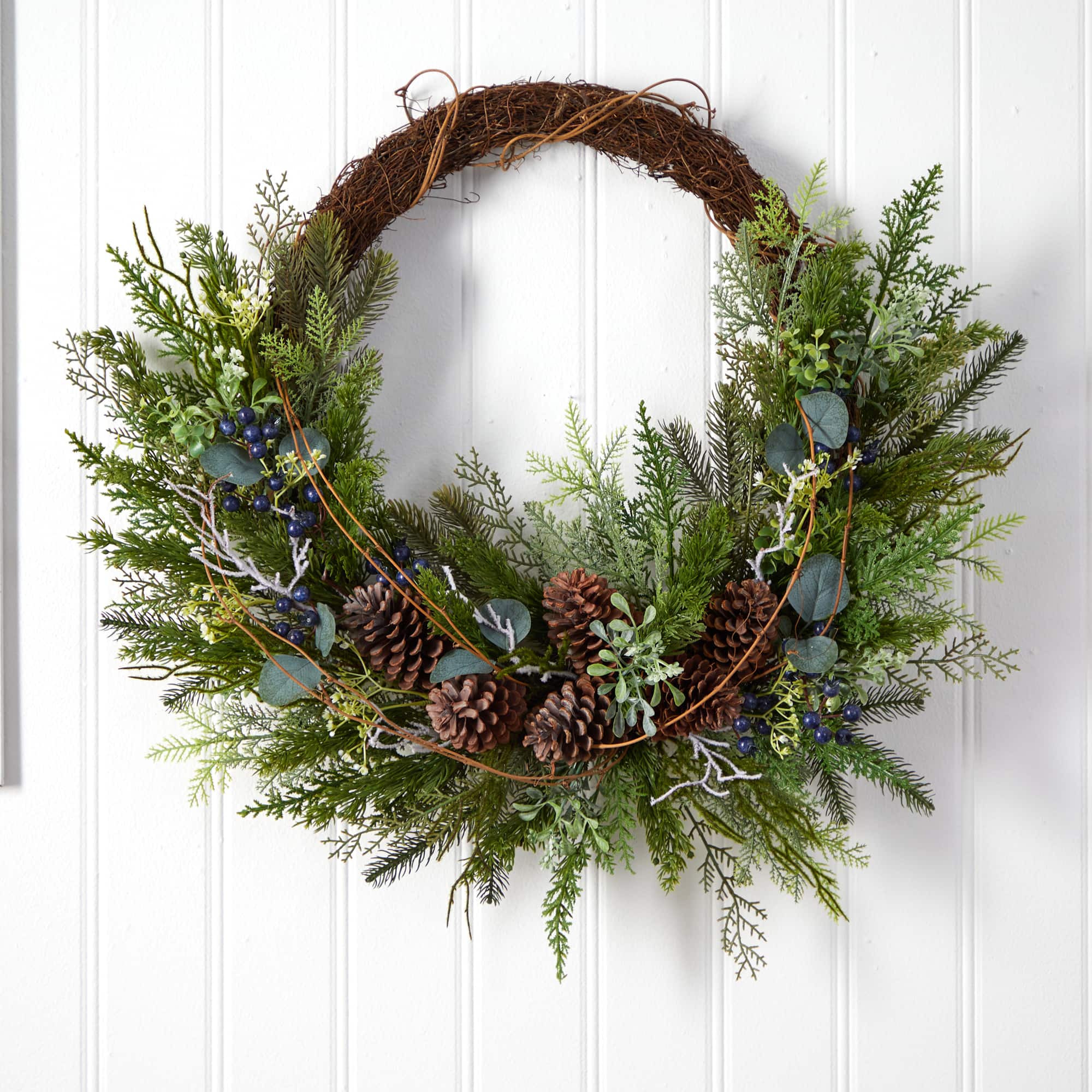 30" Pine & Pinecone Christmas Wreath on Twig Ring