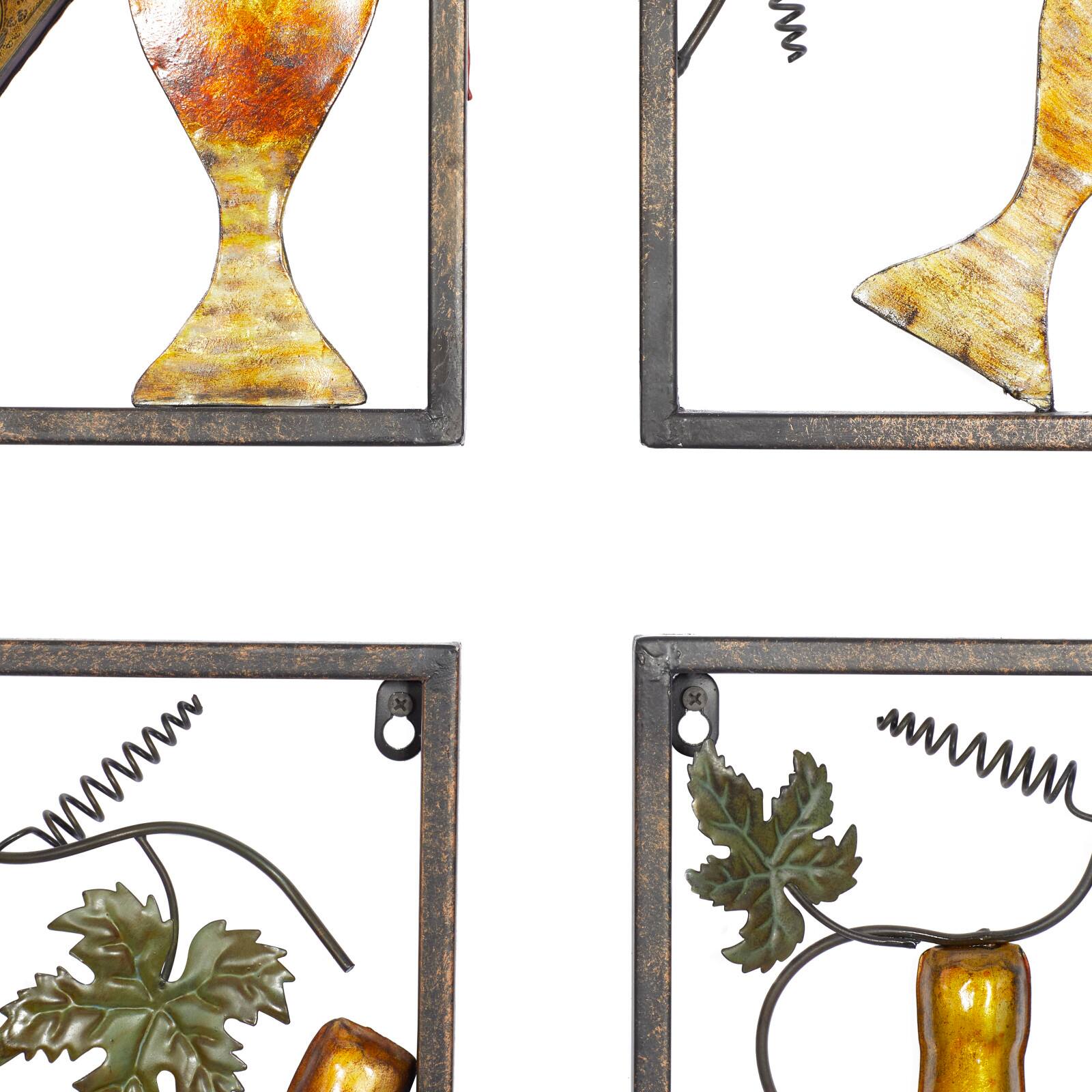 Set of 4 Multi Colored Metal Traditional Wine Wall Decor, 18" x 14"