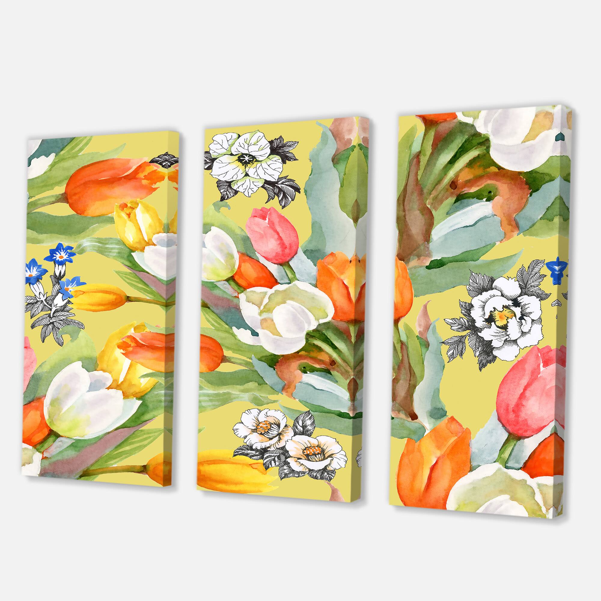 Designart - Blooming White and Orange Tulips I