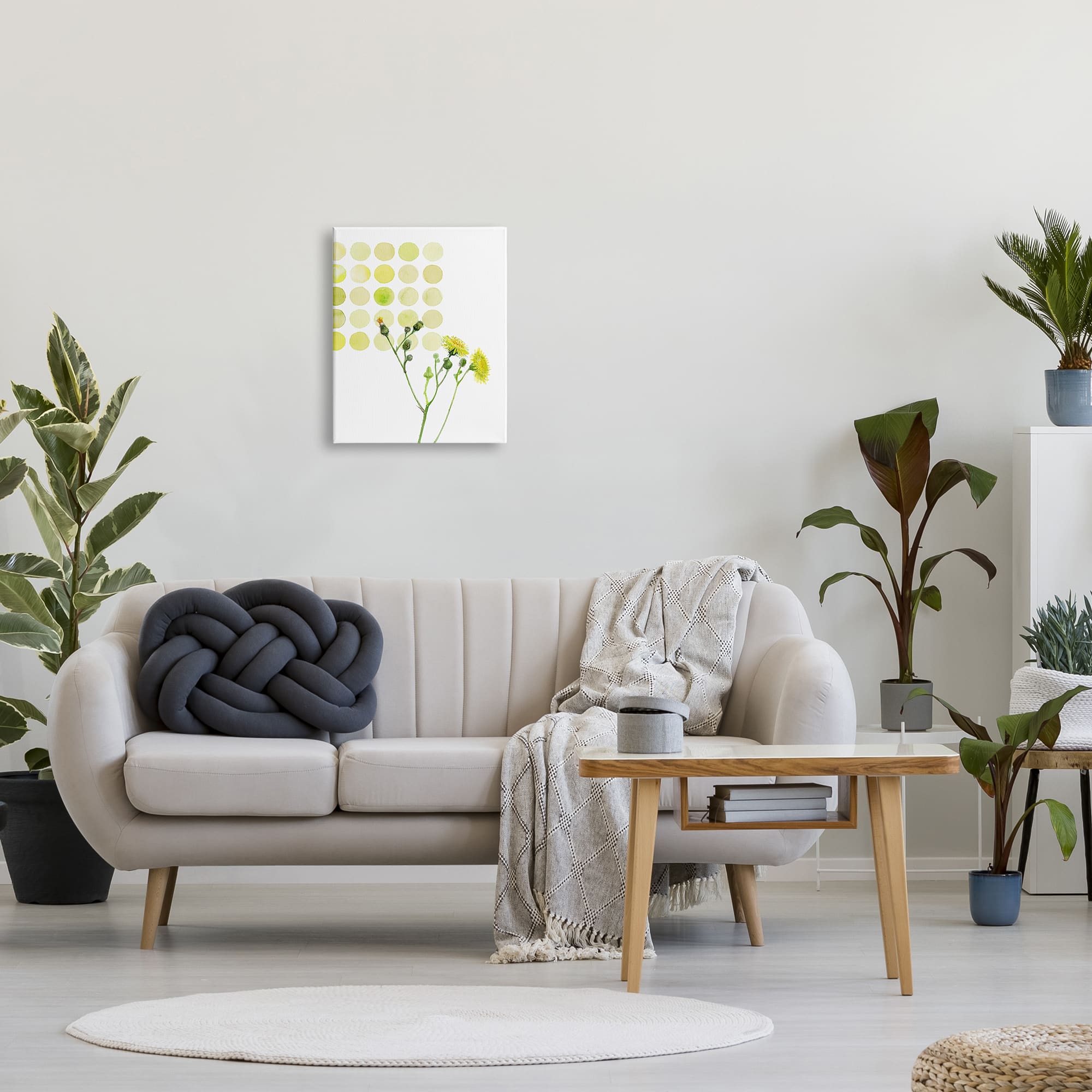 Stupell Industries Dandelion Flowers under Abstract Summer Circles Floral Painting Canvas Wall Art
