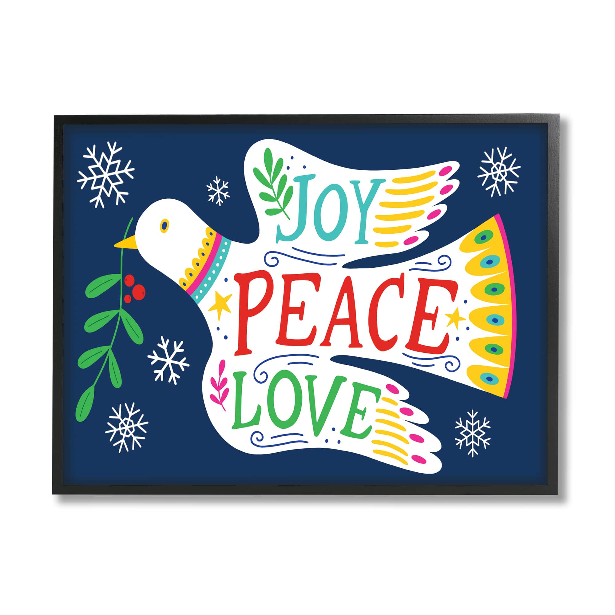 Stupell Industries Joy Peace Love Dove Holly Sprig Framed Giclee Art