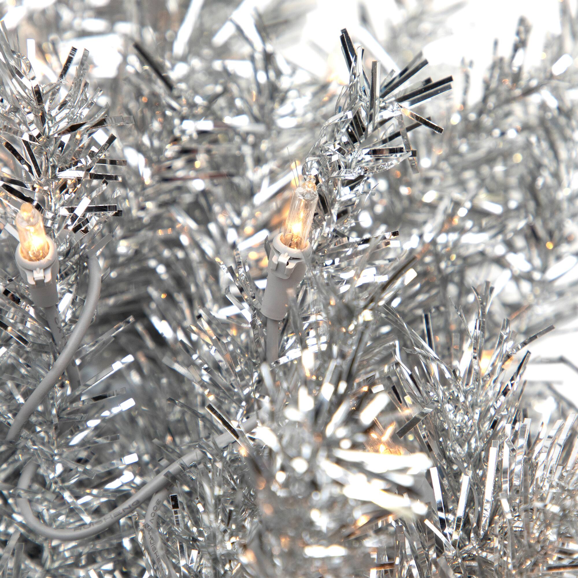 36" Pre-Lit Silver Tinsel Artificial Christmas Wreath