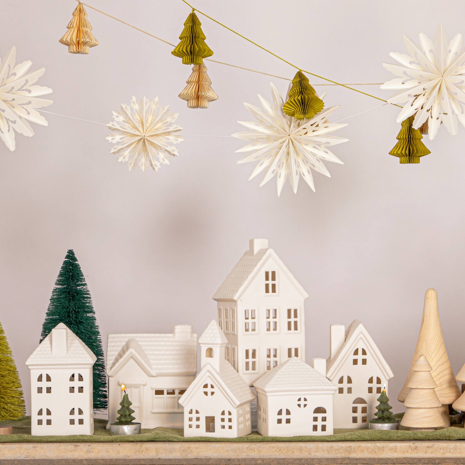 Hello Honey® White LED Stoneware Bisque Houses Set