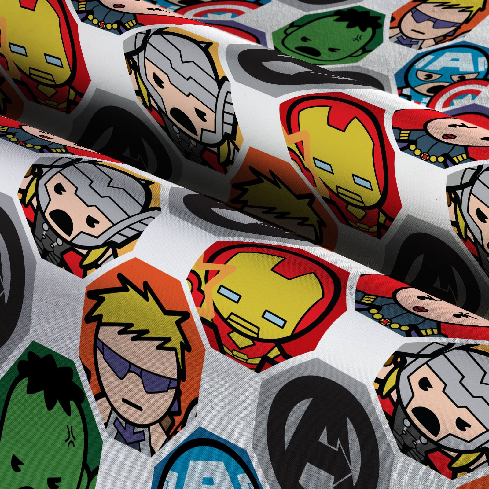 Marvel Kawaii Hex Grid Super Hero Cotton Fabric