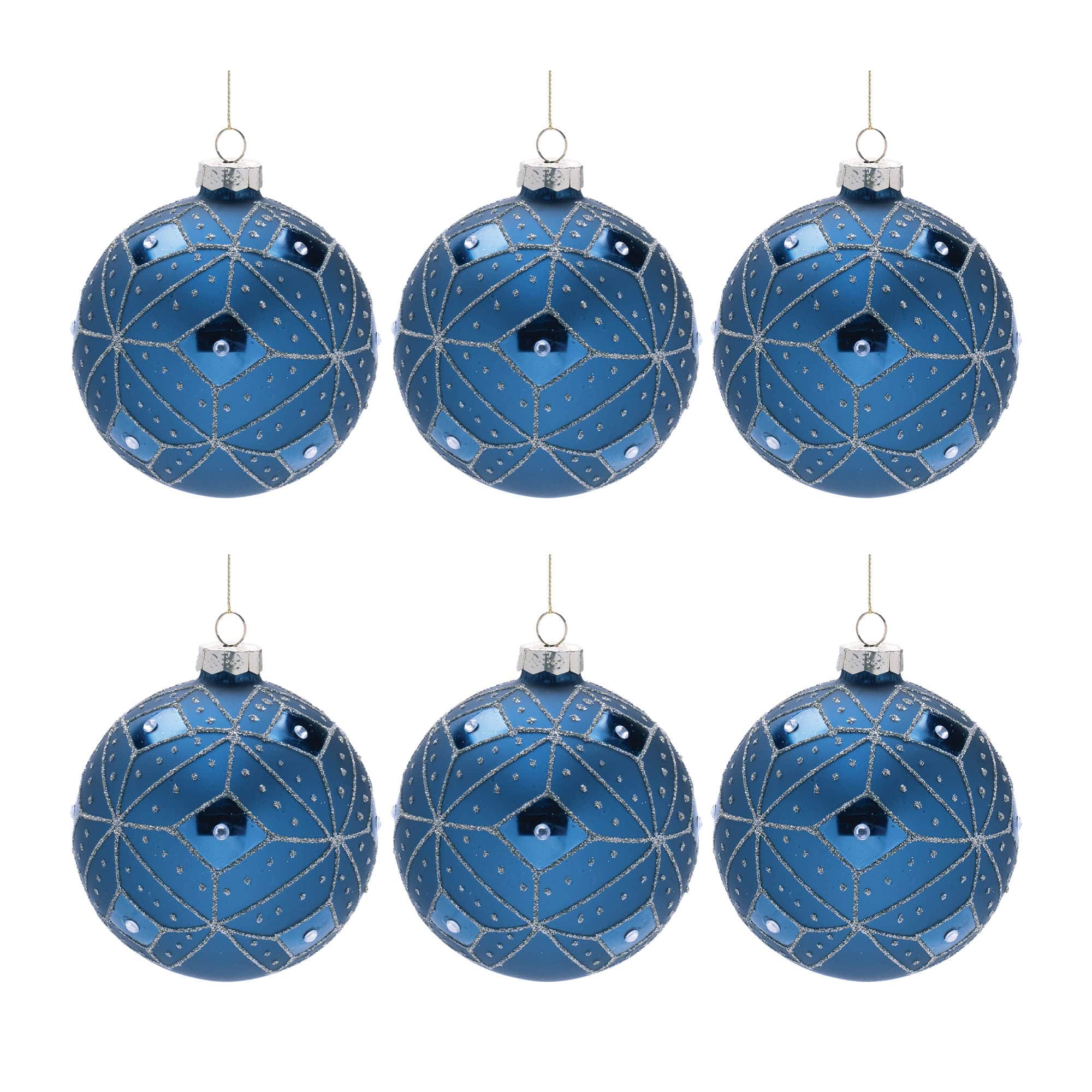 4" Geometric Glittered Glass Ball Ornaments, 6ct.