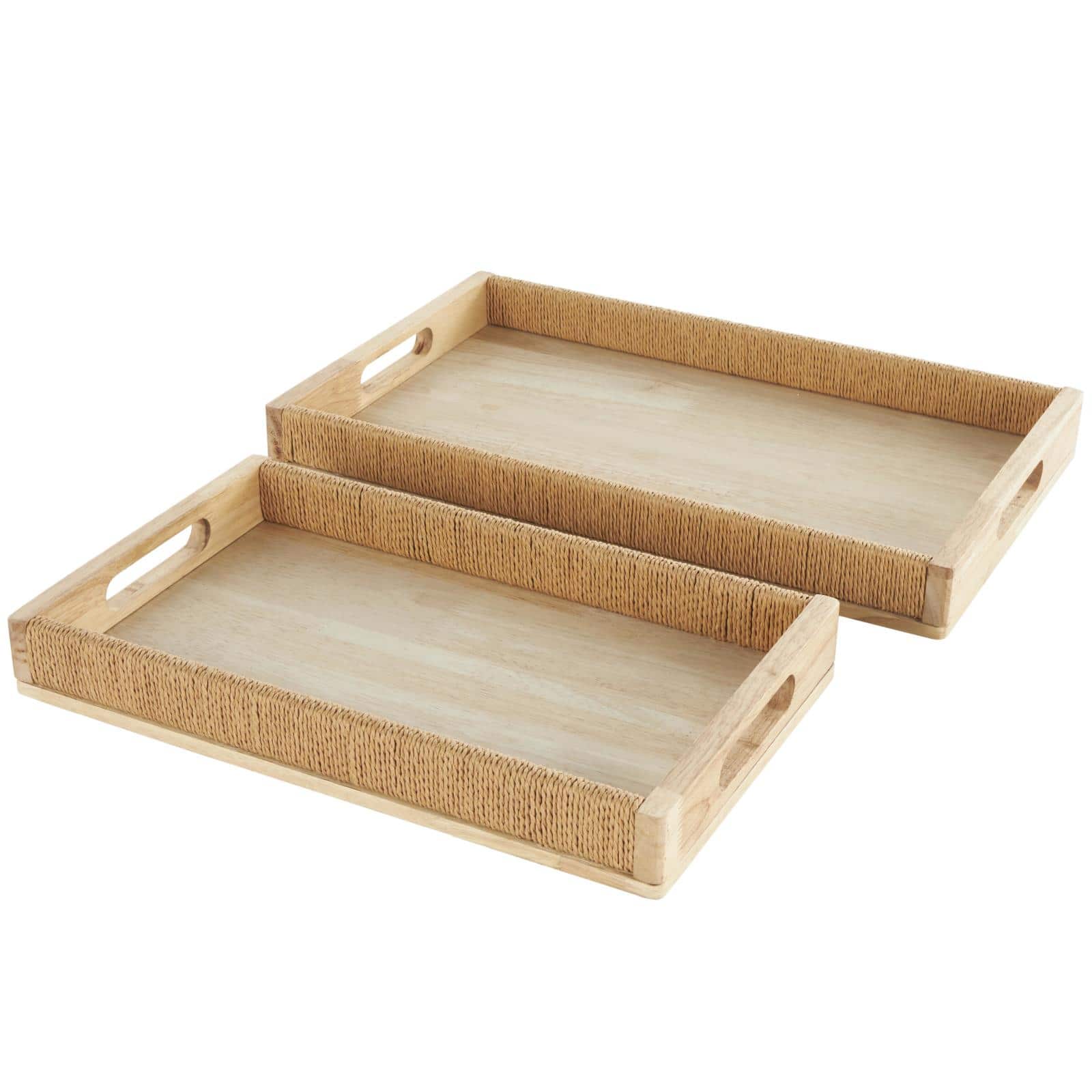 Ivory and Iris Light Brown Handmade Wood Living Room Décor Tray Set
