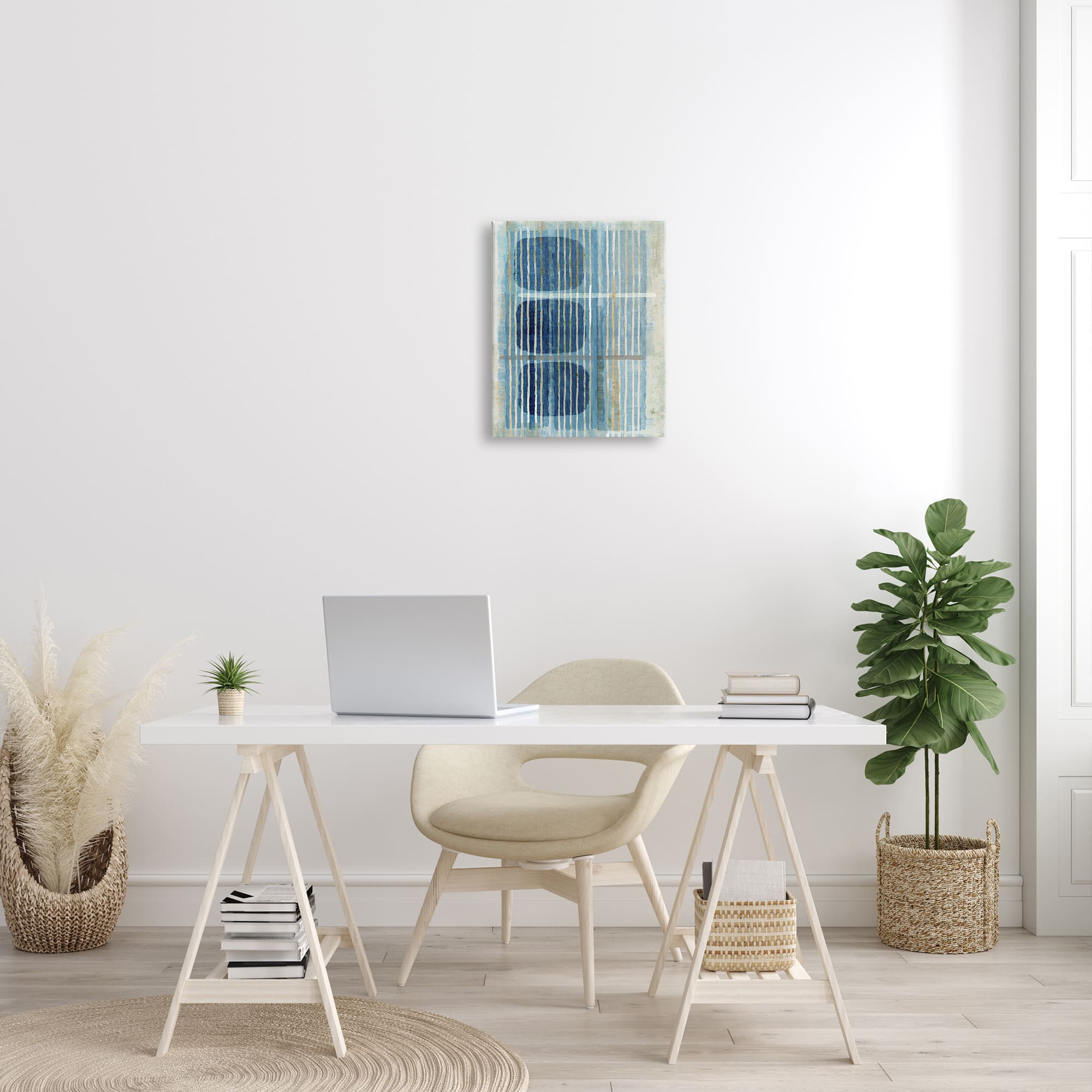 Stupell Industries Retro Mod Shapes Blue Beige Stripes Modern Painting Canvas Wall Art