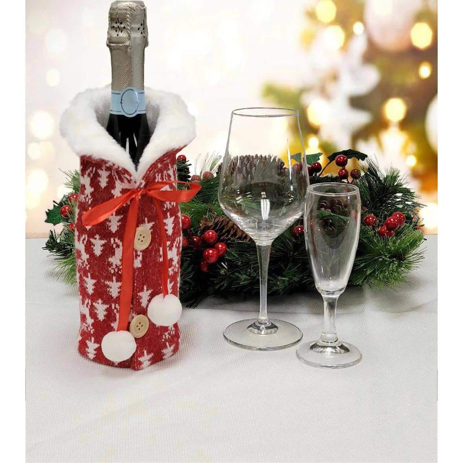 Wizardi 8.27" x 11.69" Red & White Christmas Bottle Cover 