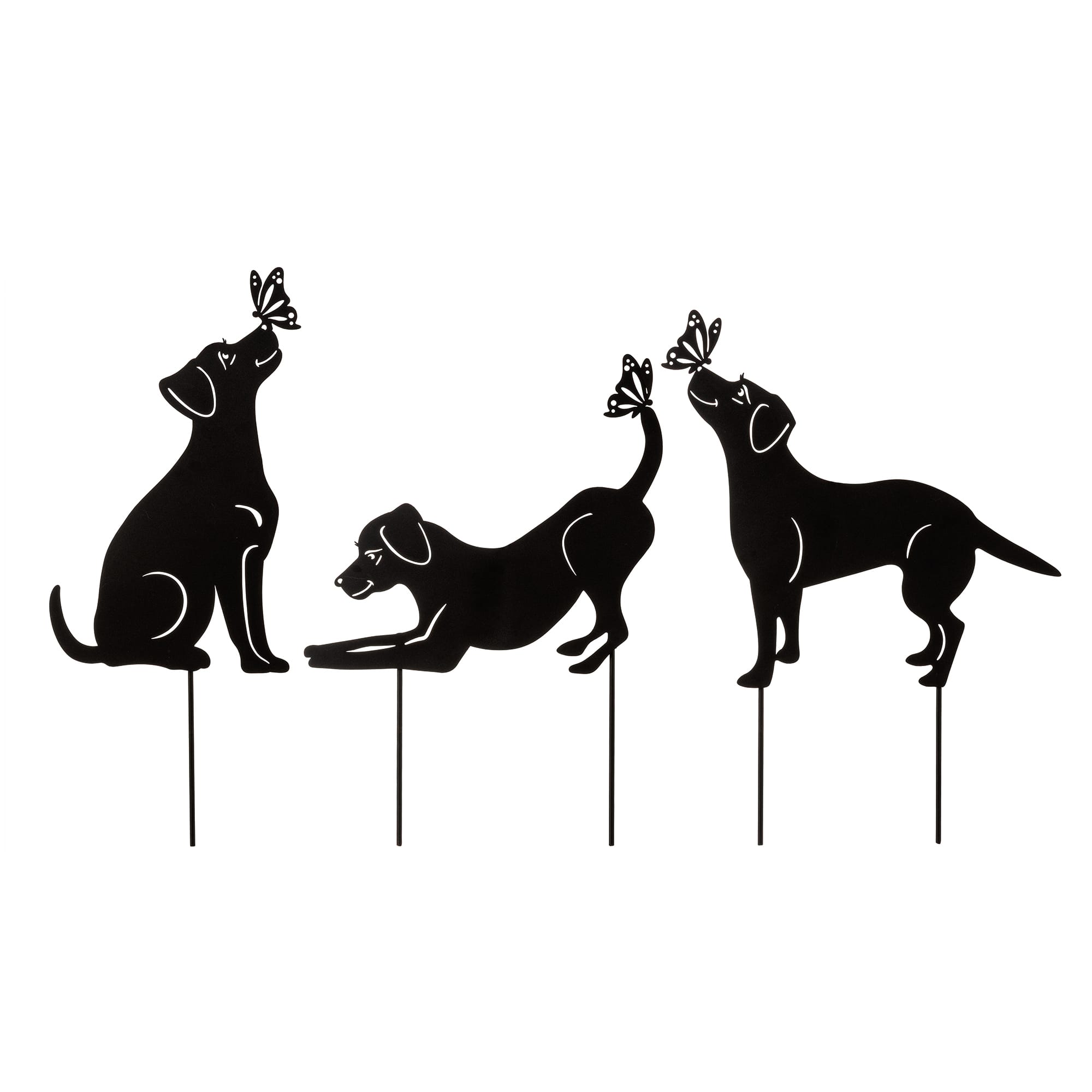 Glitzhome® 20" 2-in-1 Set of 3 Painted Metal Dog Silhouette Garden Picks & Wall Decor