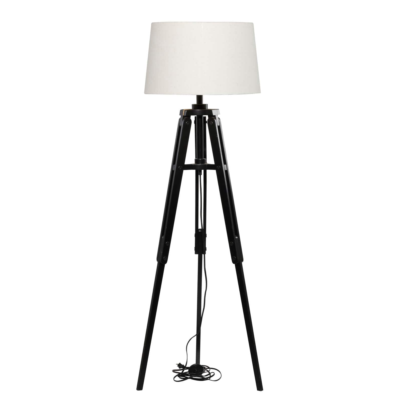 Black Wood Industrial Floor Lamp, 62" x 21" x 21"