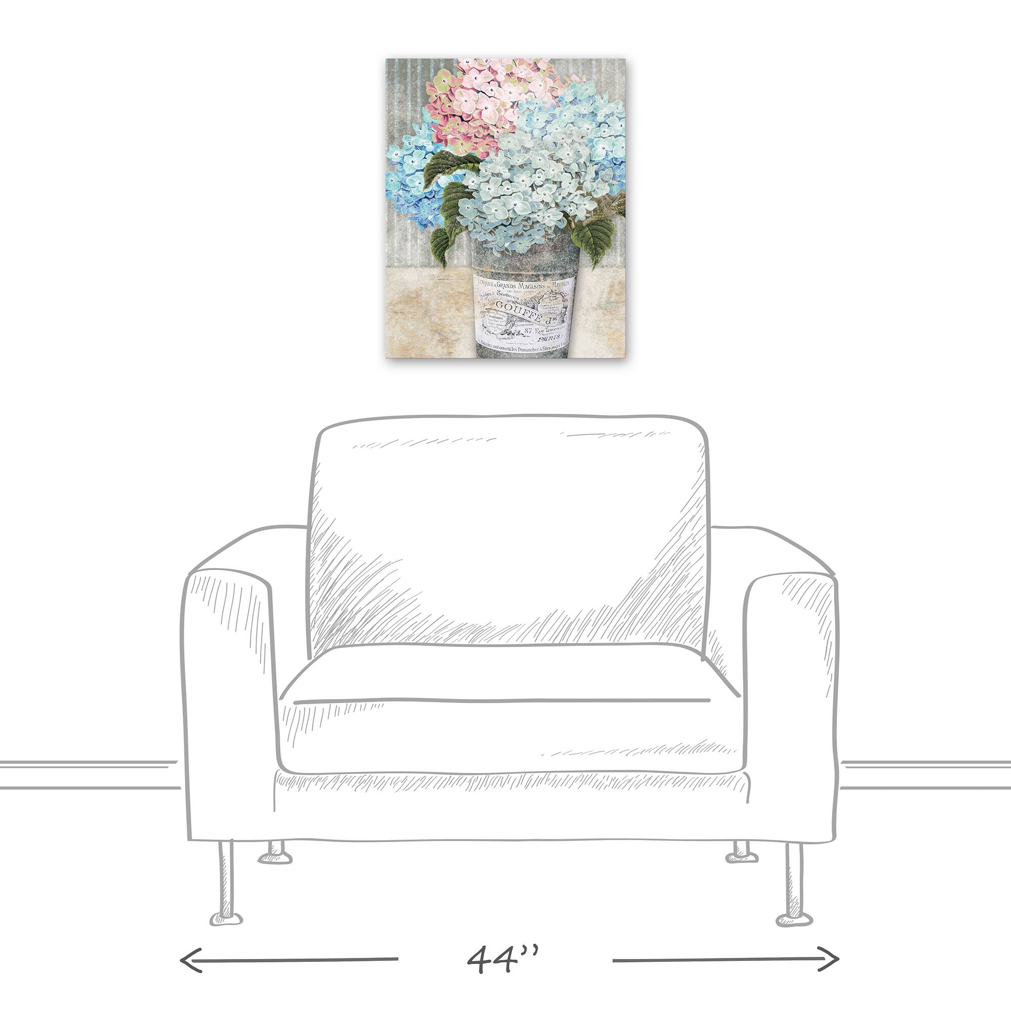 Hydrangeas In Bucket 16" x 20" Canvas Wall Art