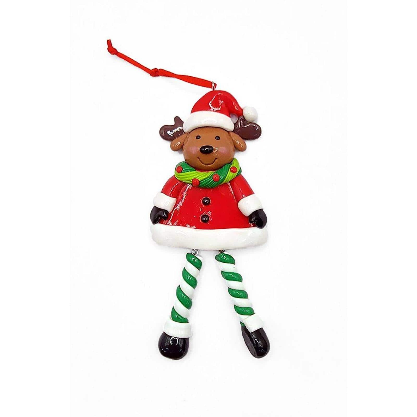 Wizardi 6.5"  Glossy Gingerbread Reindeer with Dangling Legs Christmas Ornament