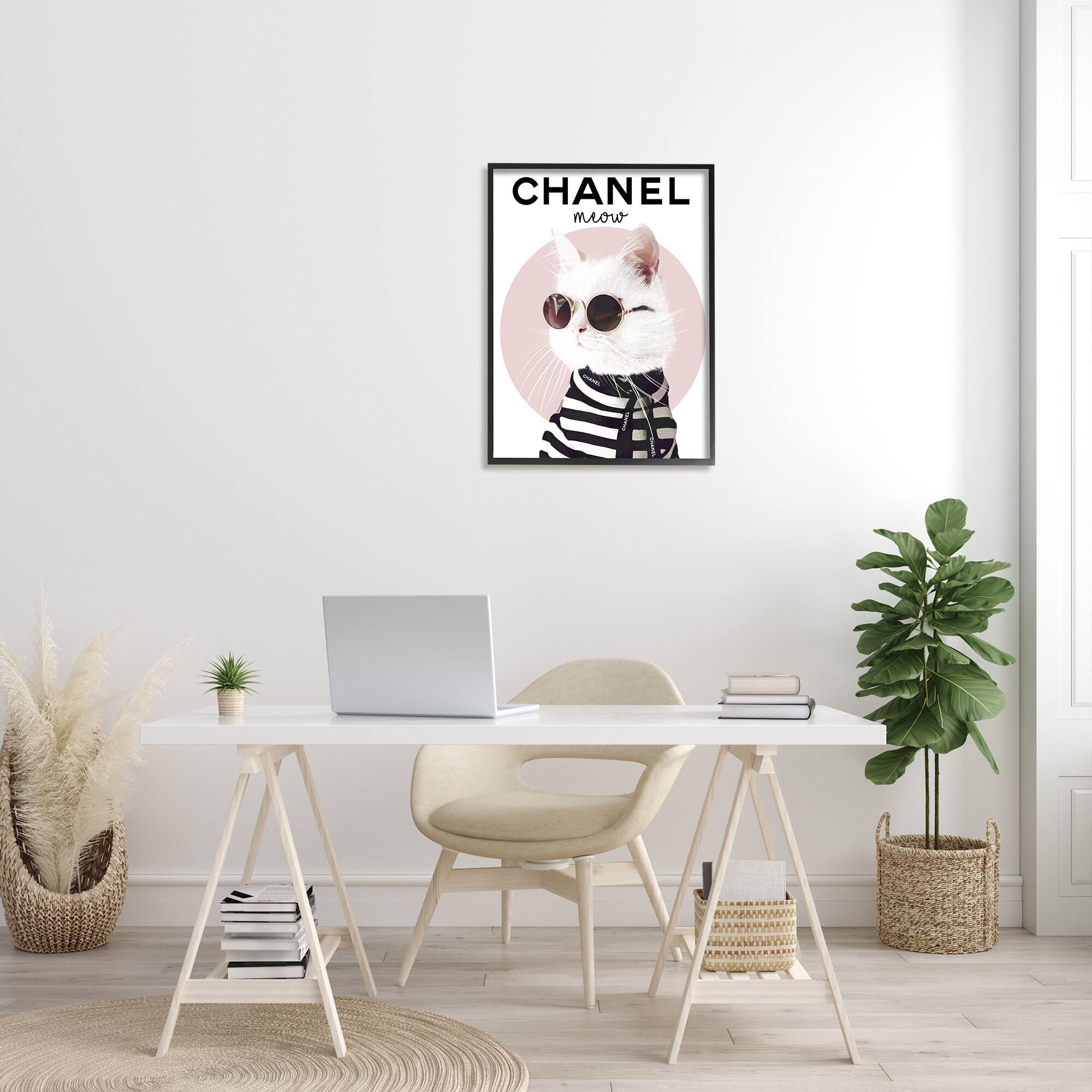 Stupell Industries Chic Kitty Cat Meow Glam Fashion Pink Circle in Frame Wall Art