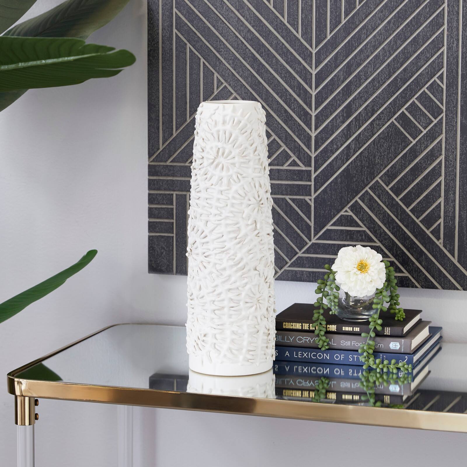 White Ceramic Contemporary Vase, 17" x 6" x 6"