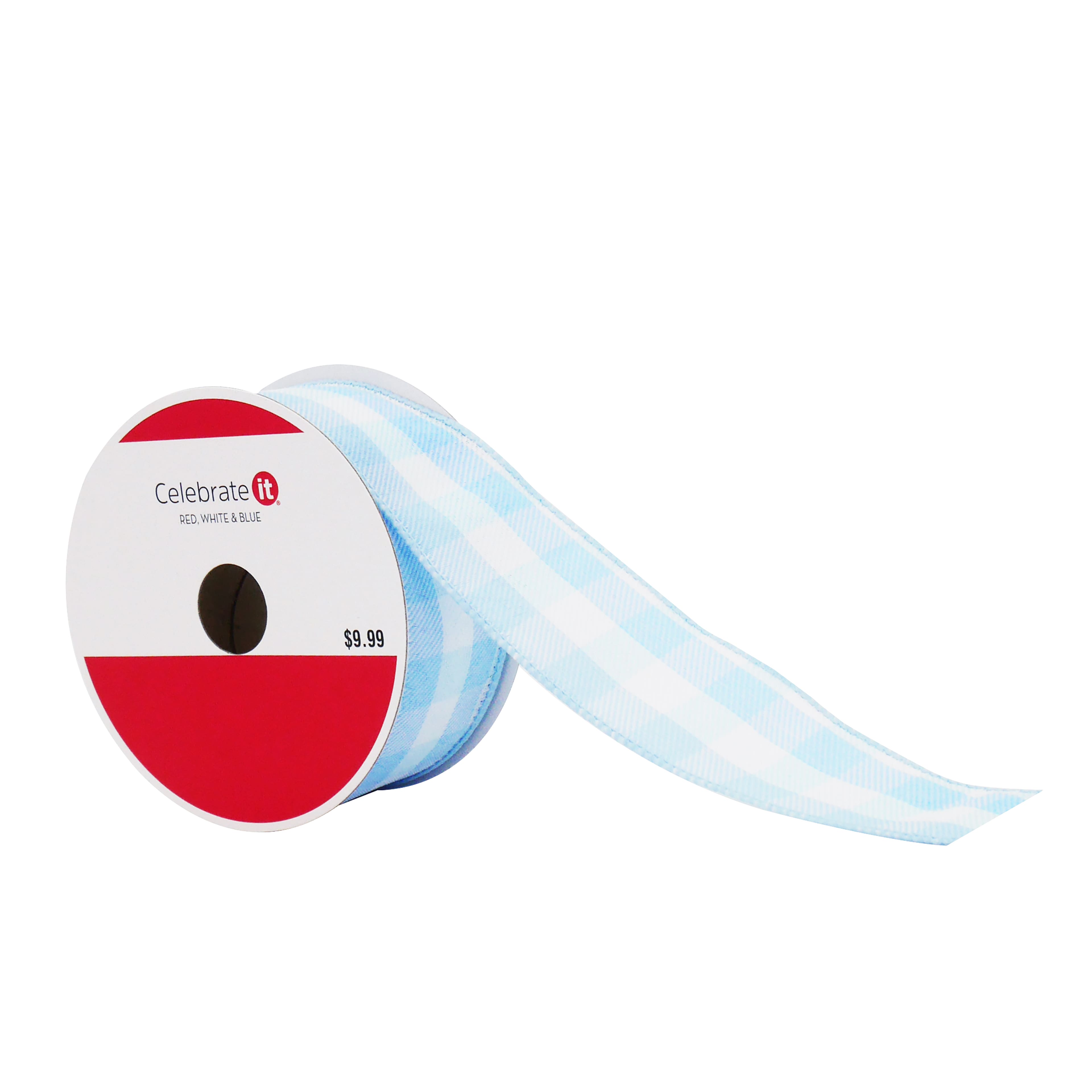 1.5" x 10yd. Blue & White Check Wired Ribbon by Celebrate It®