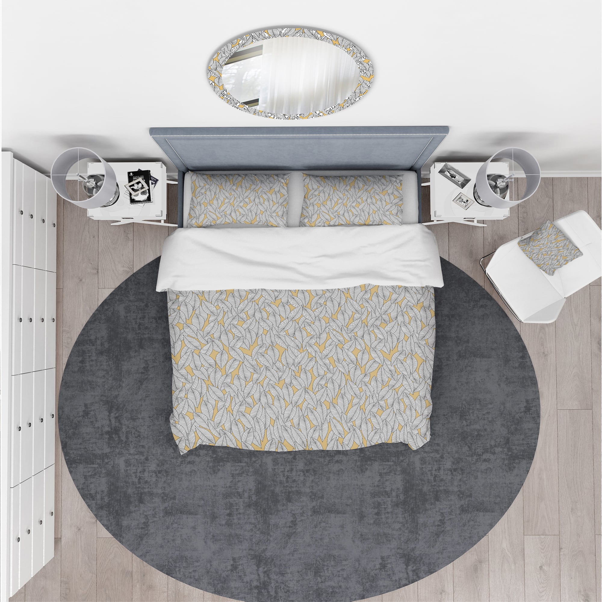 Designart 'Abstract Monochromic Pattern with Contour Leaves' Modern & Contemporary Bedding Set