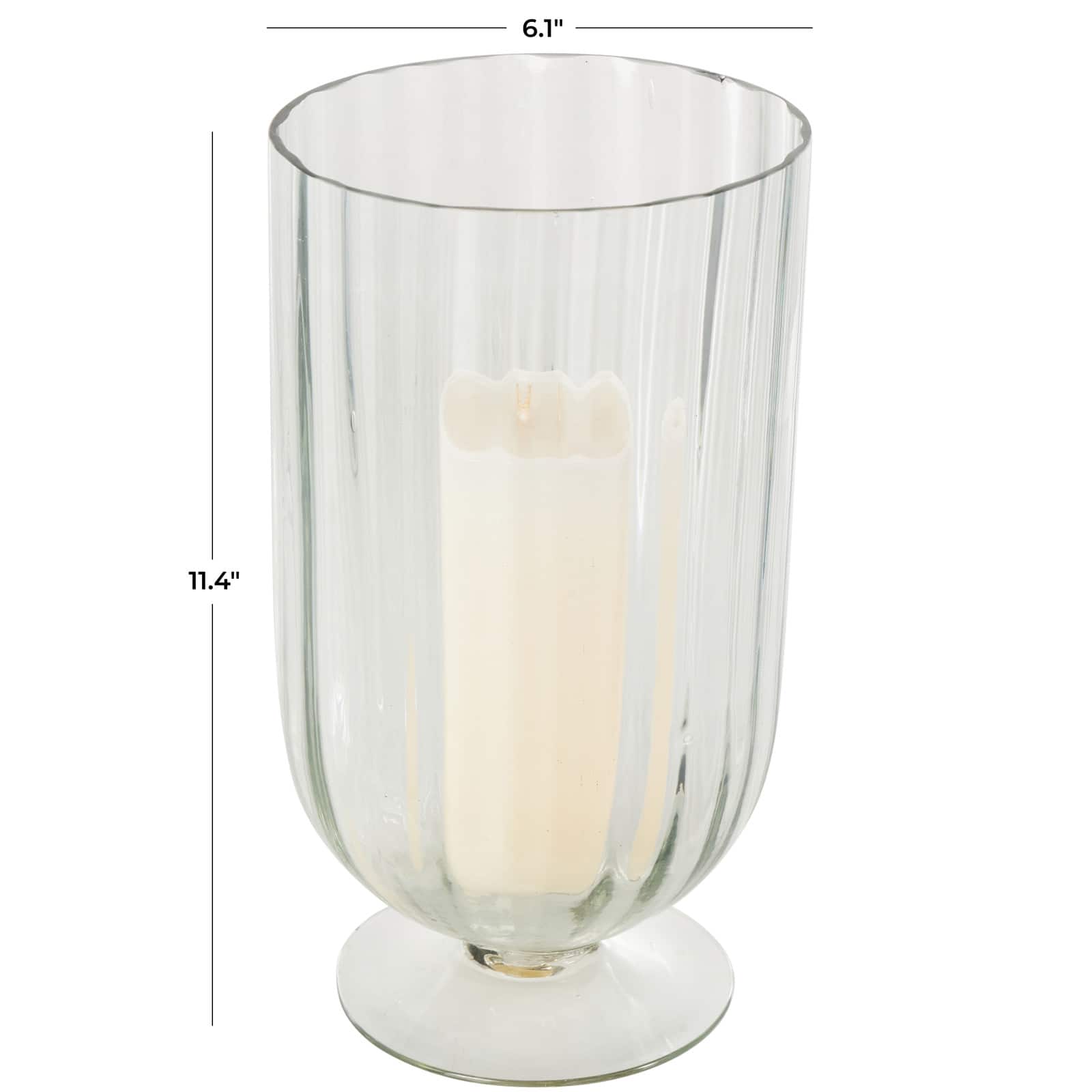 Clear Glass Ribbed Fluted Decorative Candle Holder with Elevated Base