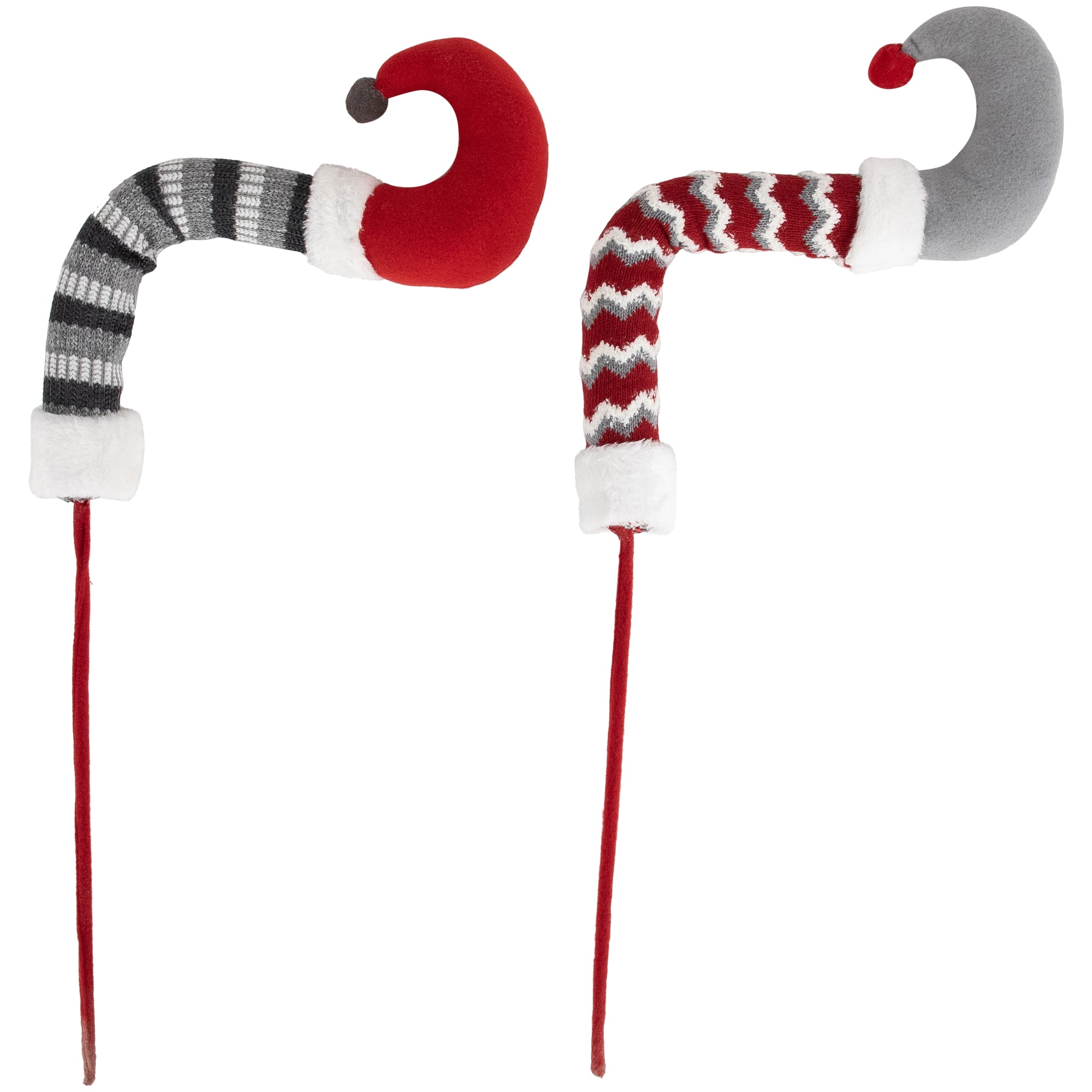 30" Gray & Red Plush Elf Leg Pick Set