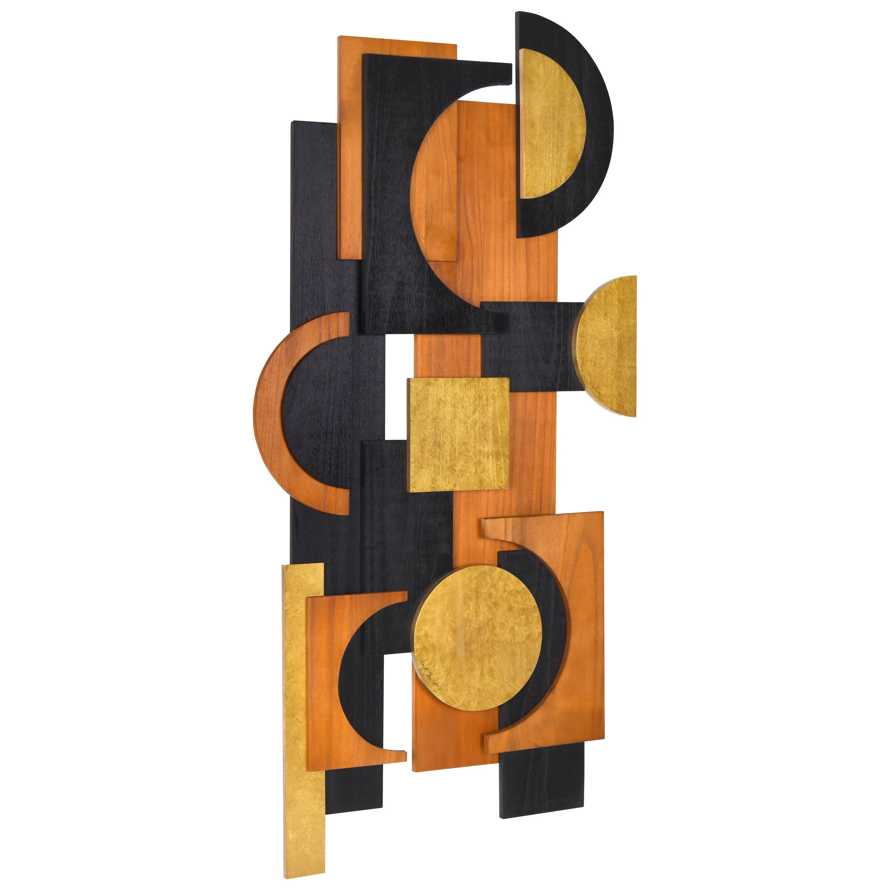 Empire Art Direct 24" x 48" Amber Embraces II Hand Made Dimensional Solid Wood Abstracts Wall Art