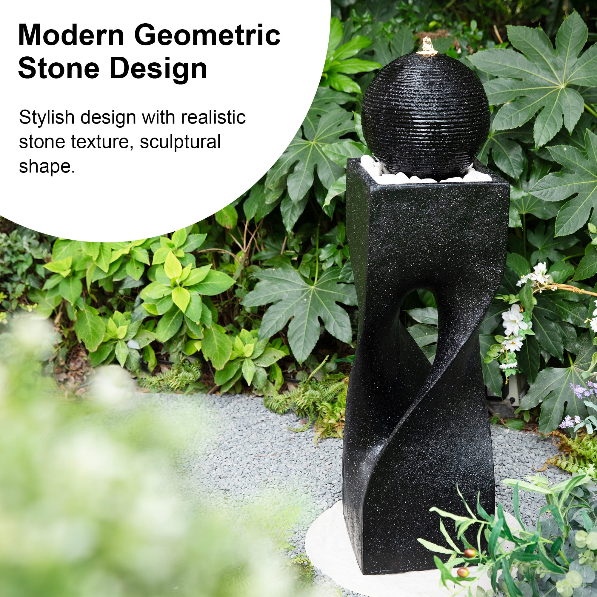 Glitzhome® 40.5" Oversized LED Modern Geometric Pedestal & Sphere Outdoor Fountain