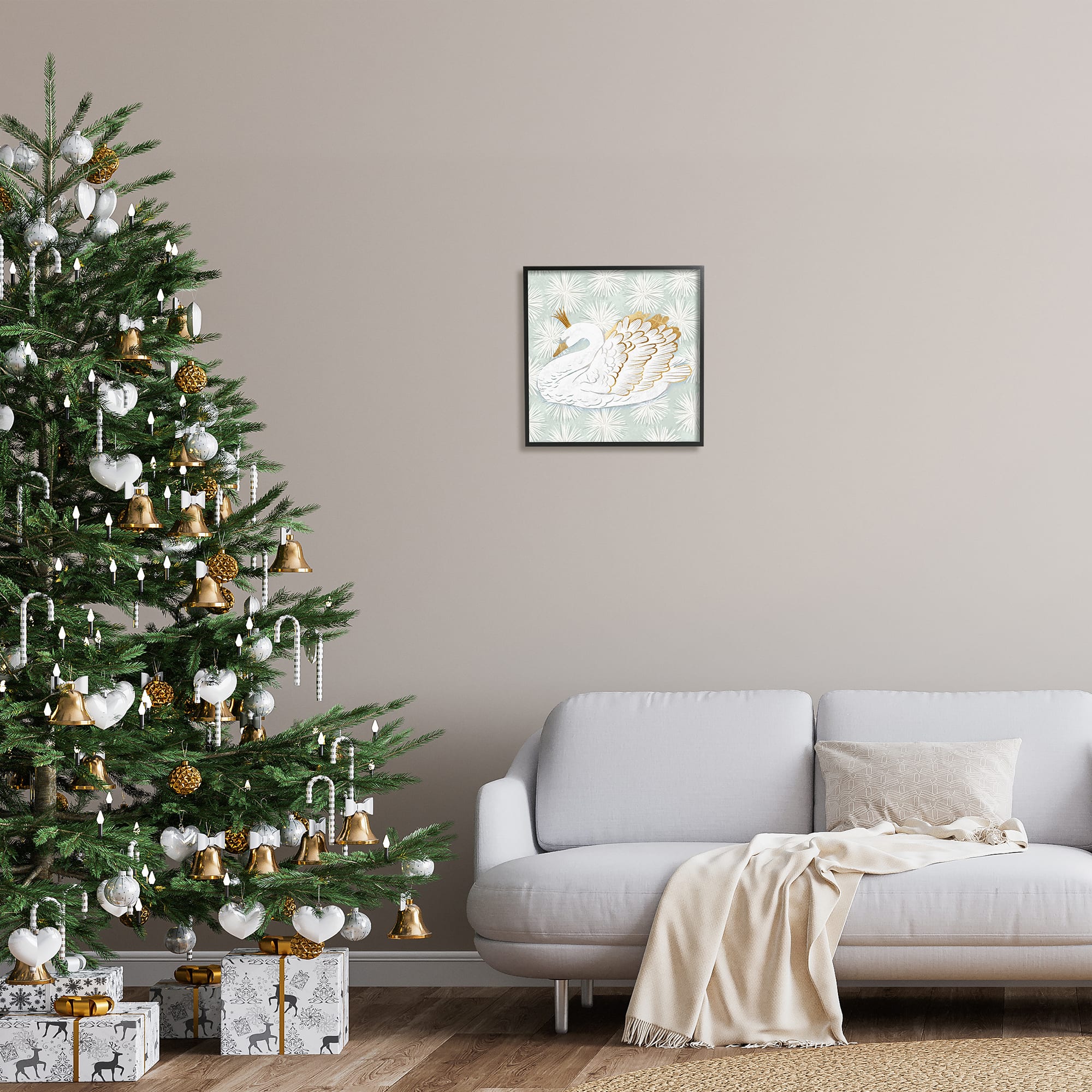 Stupell Industries Winter Holiday Swan Pattern Framed Giclee Art
