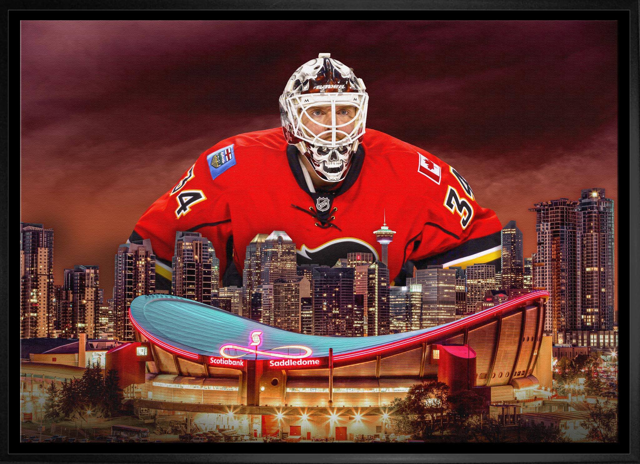 Miikka Kiprusoff 20" x 29" Framed Canvas Flames Skyline 31.5" x 22.5"