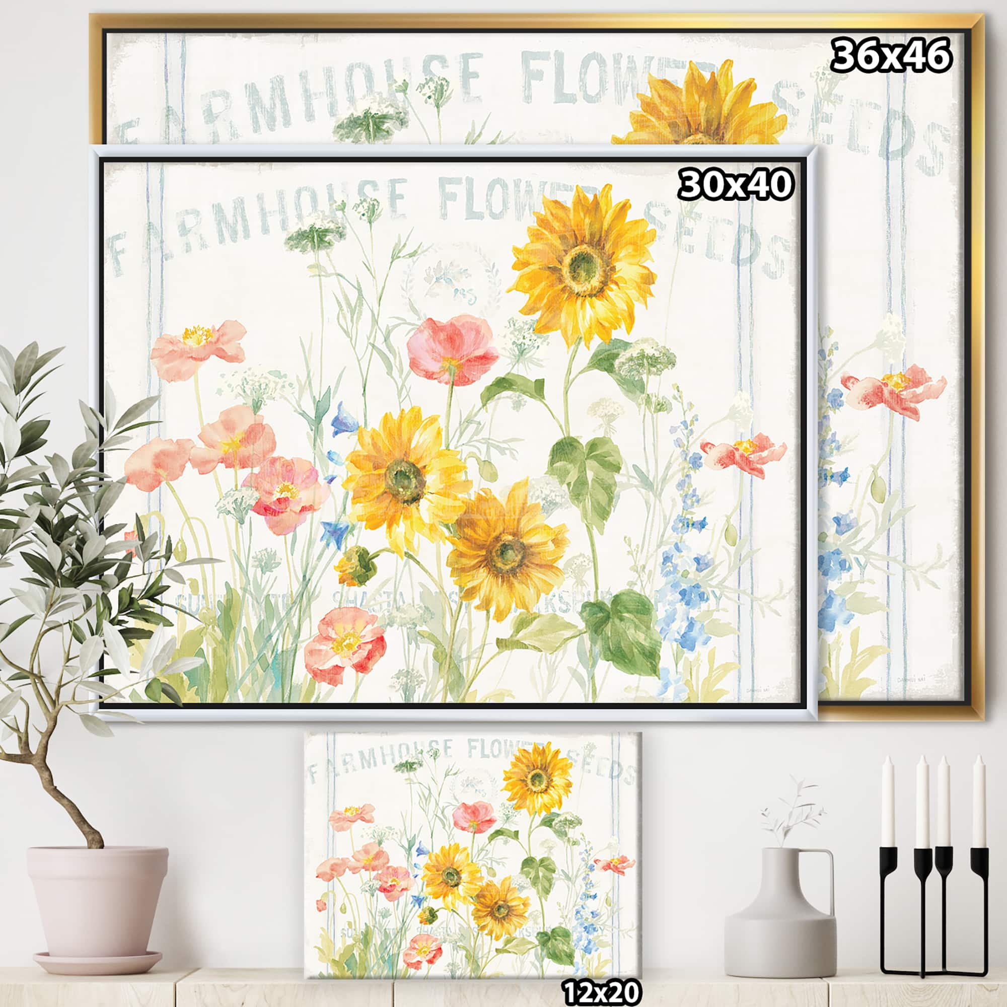 Designart - Floursack Florals I - Floral & Botanical Canvas in Gold Frame