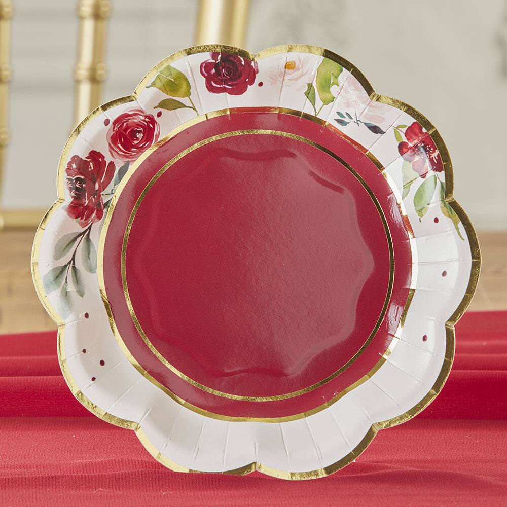 Kate Aspen® 7" Burgundy Blush Floral Premium Paper Plates, 64ct.