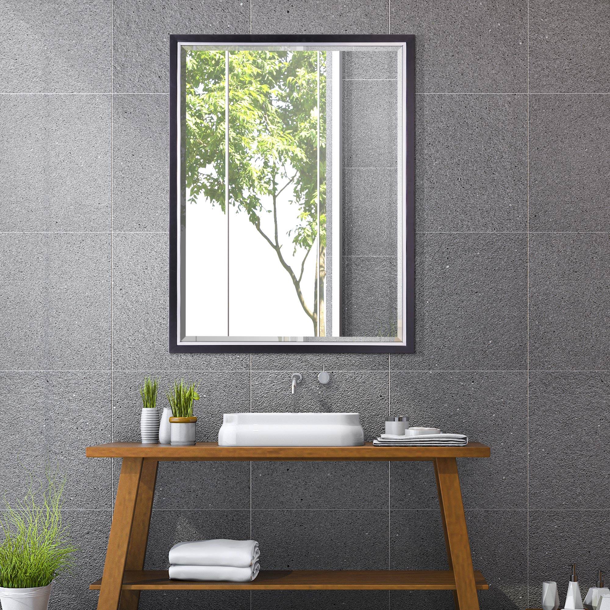 Brushed Black/Chrome Metal Framed Beveled Edge Wall Mirror - 30" x 40"