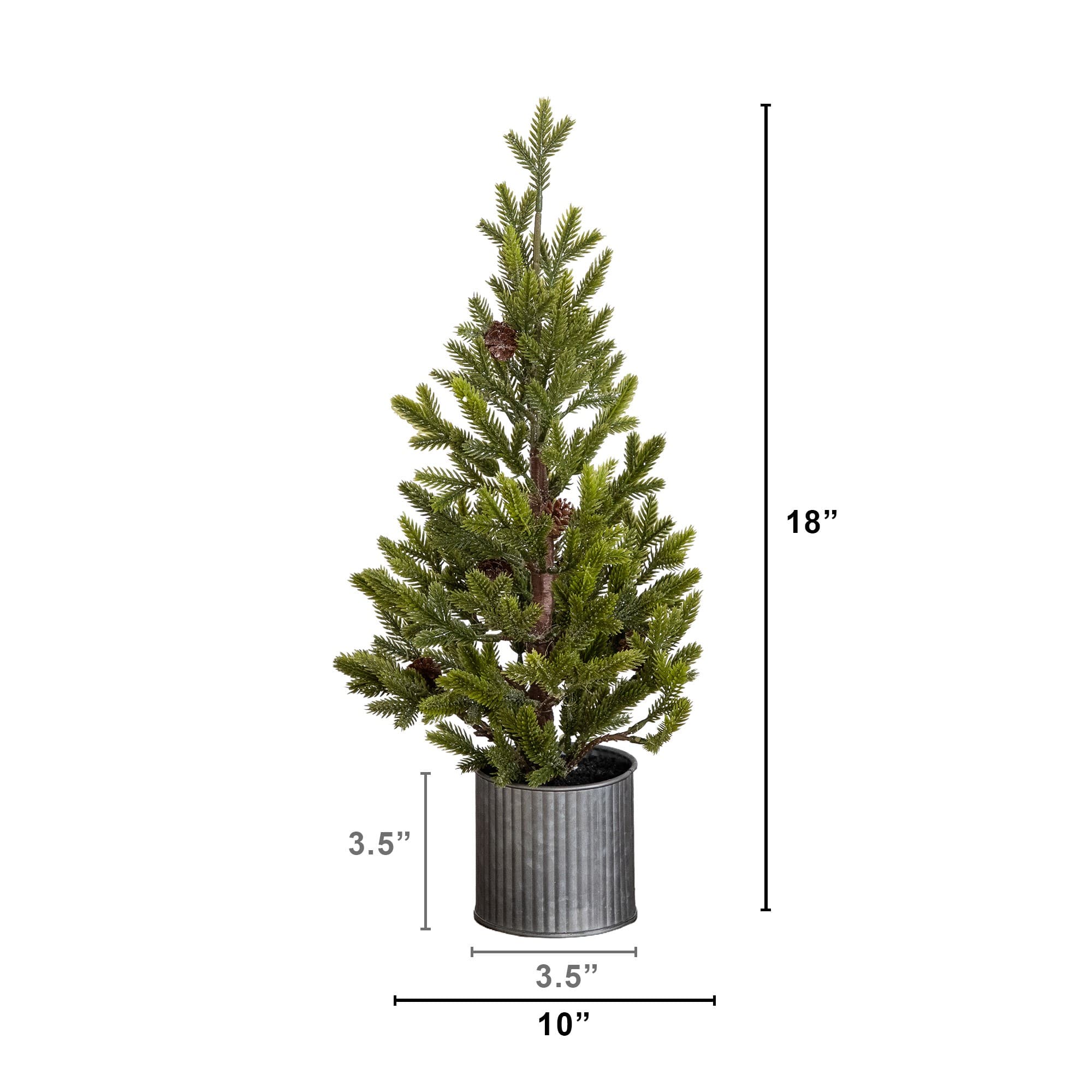 Nearly Natural 18" Unlit Artificial Christmas Tree with Pinecones in Metal Tin Planter