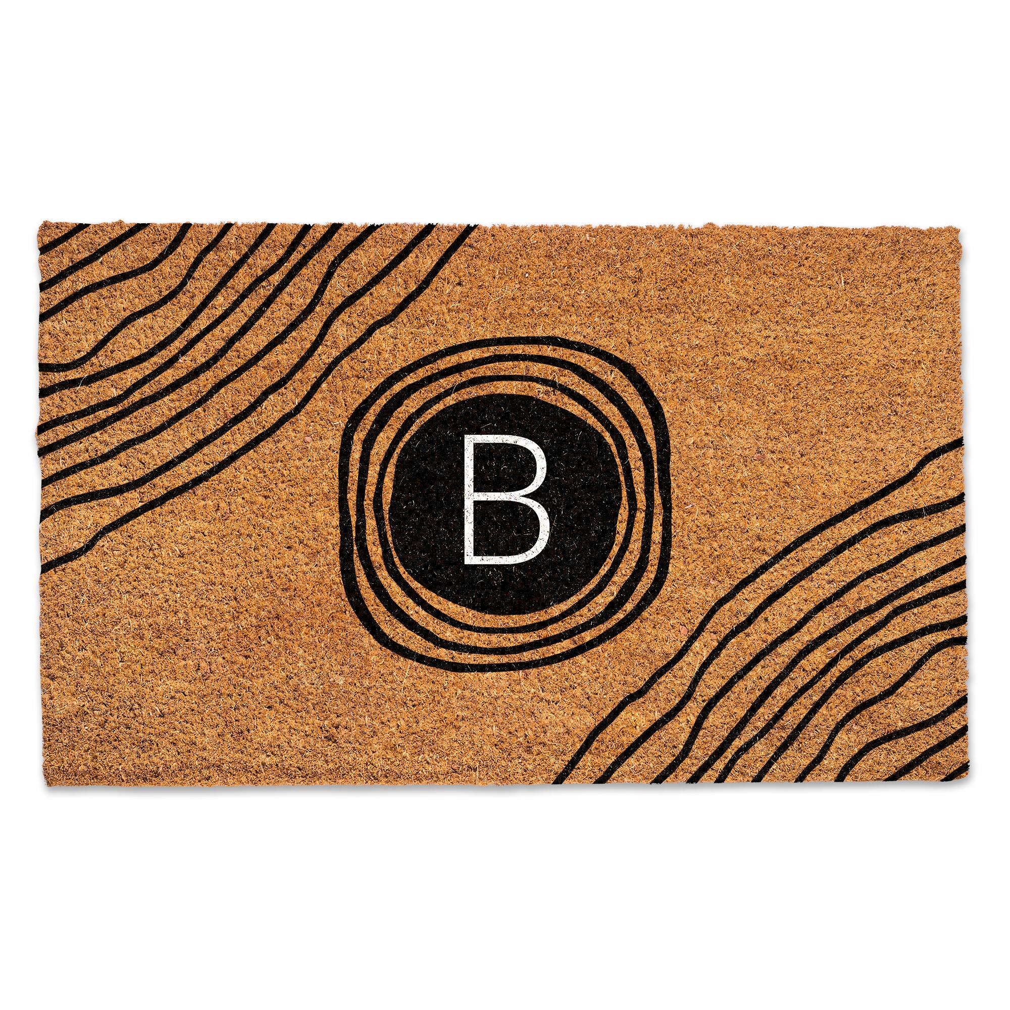 Black Monogram Circle Natural Coir Doormat