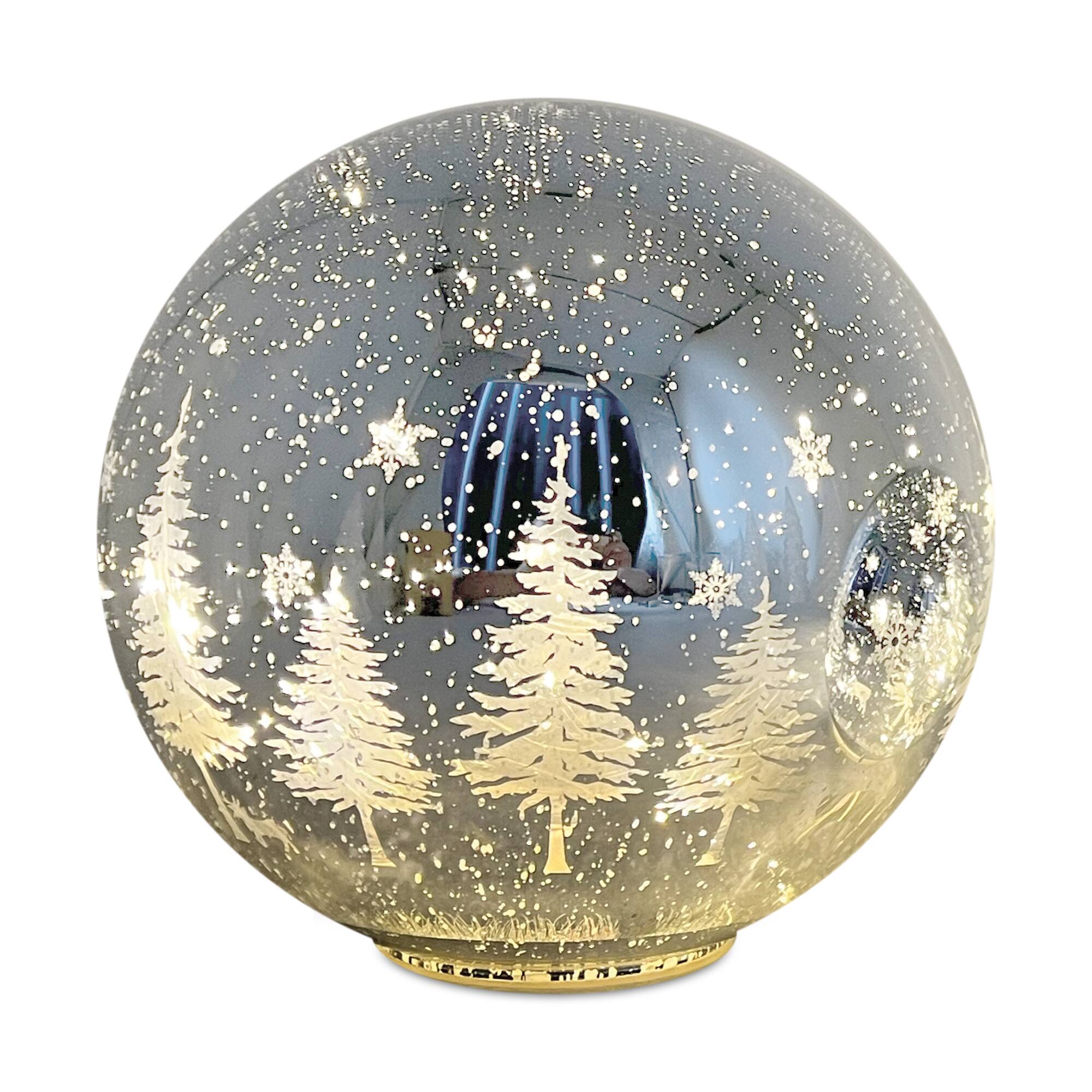 Melrose Snowy Etched Pine Tree Print LED Globe Set
