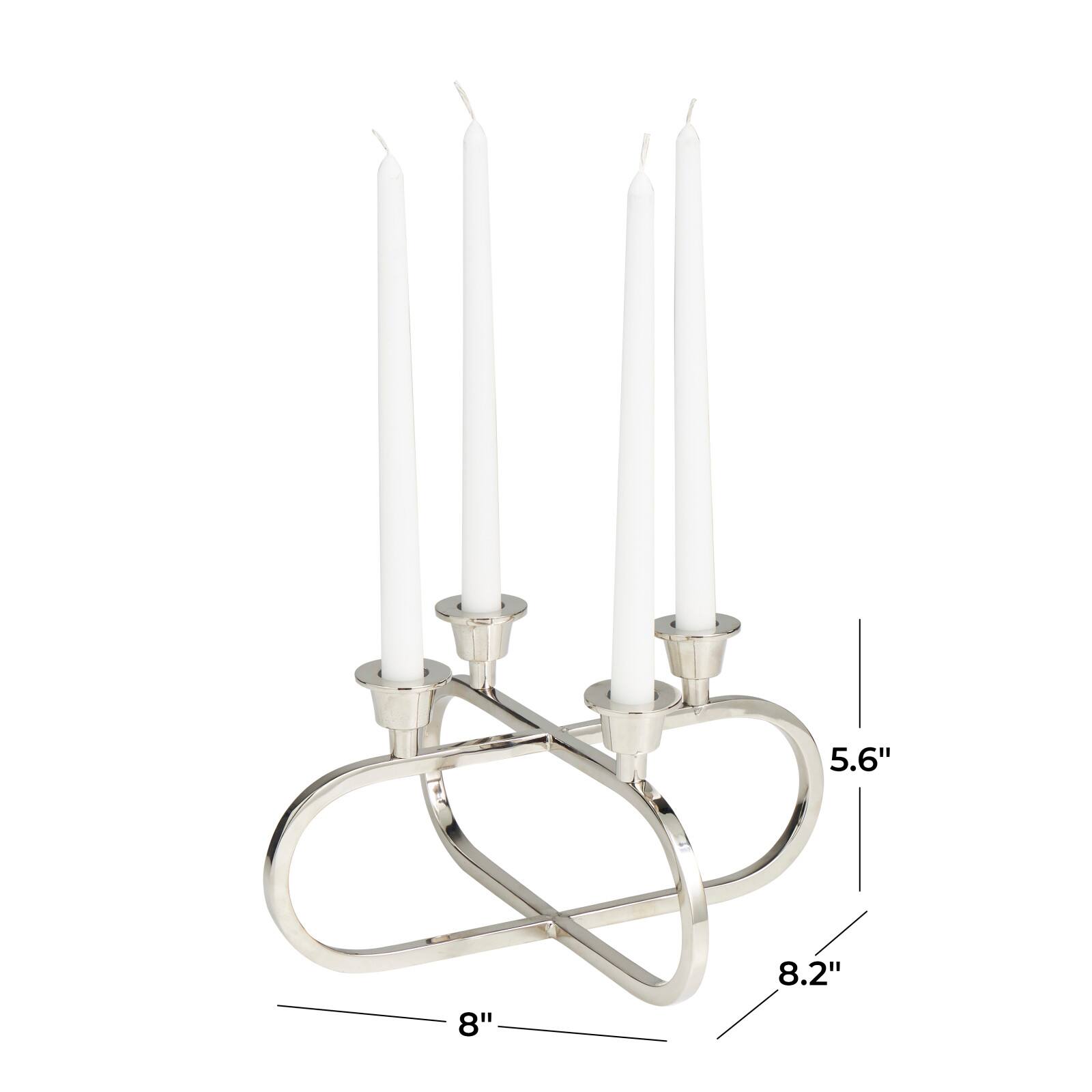 8" Silver Stainless Steel Overlapping Oval Geometric Candelabra