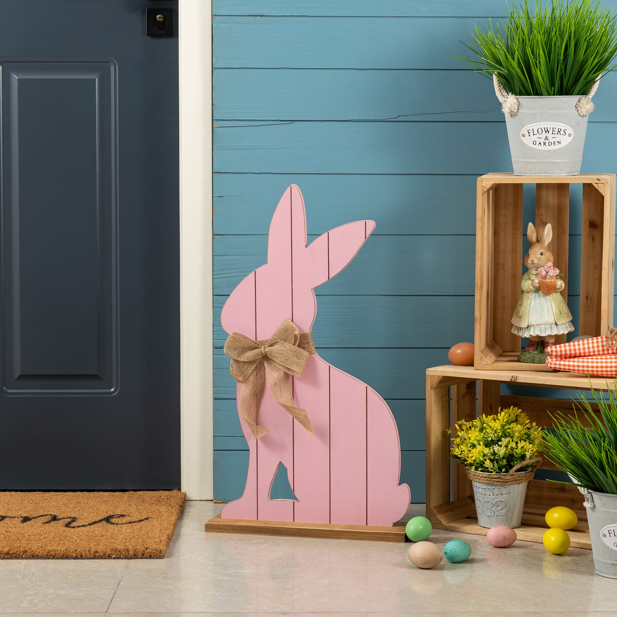 Glitzhome® 24" Easter Wooden Pink Bunny Porch Decor