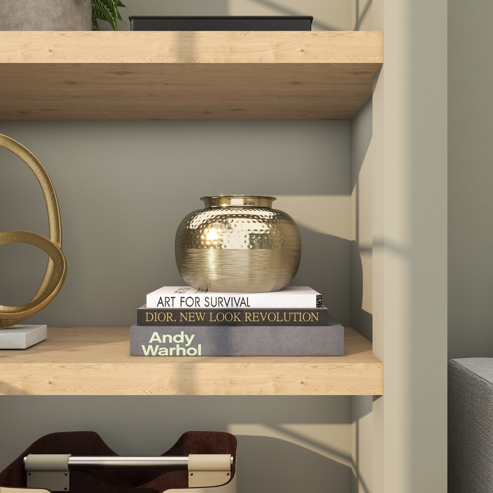 7" Gold Aluminum Brushed Vase with Hammered Top