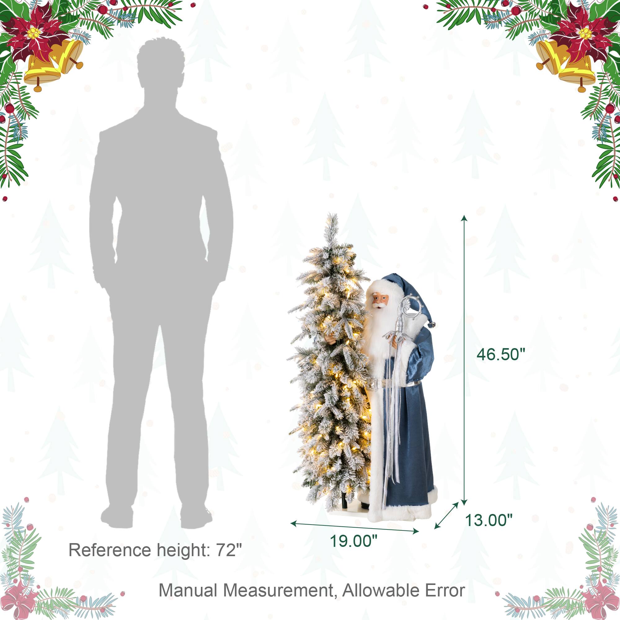 Glitzhome® 3.5ft. Oversized Deluxe Blue Christmas Santa with 4ft Lighted Flocked Artificial Christmas Tree