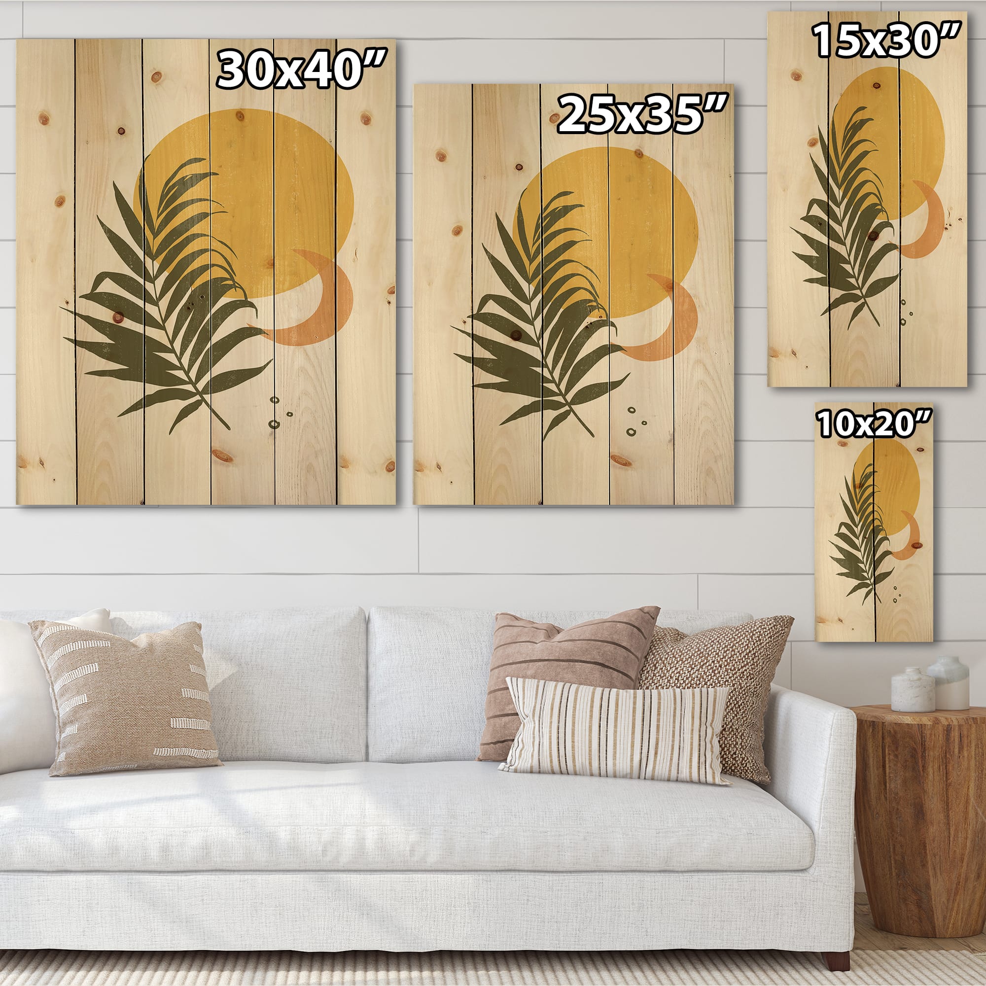 Designart - Abstract Yellow Sun and Moon With Tropical Leaf I